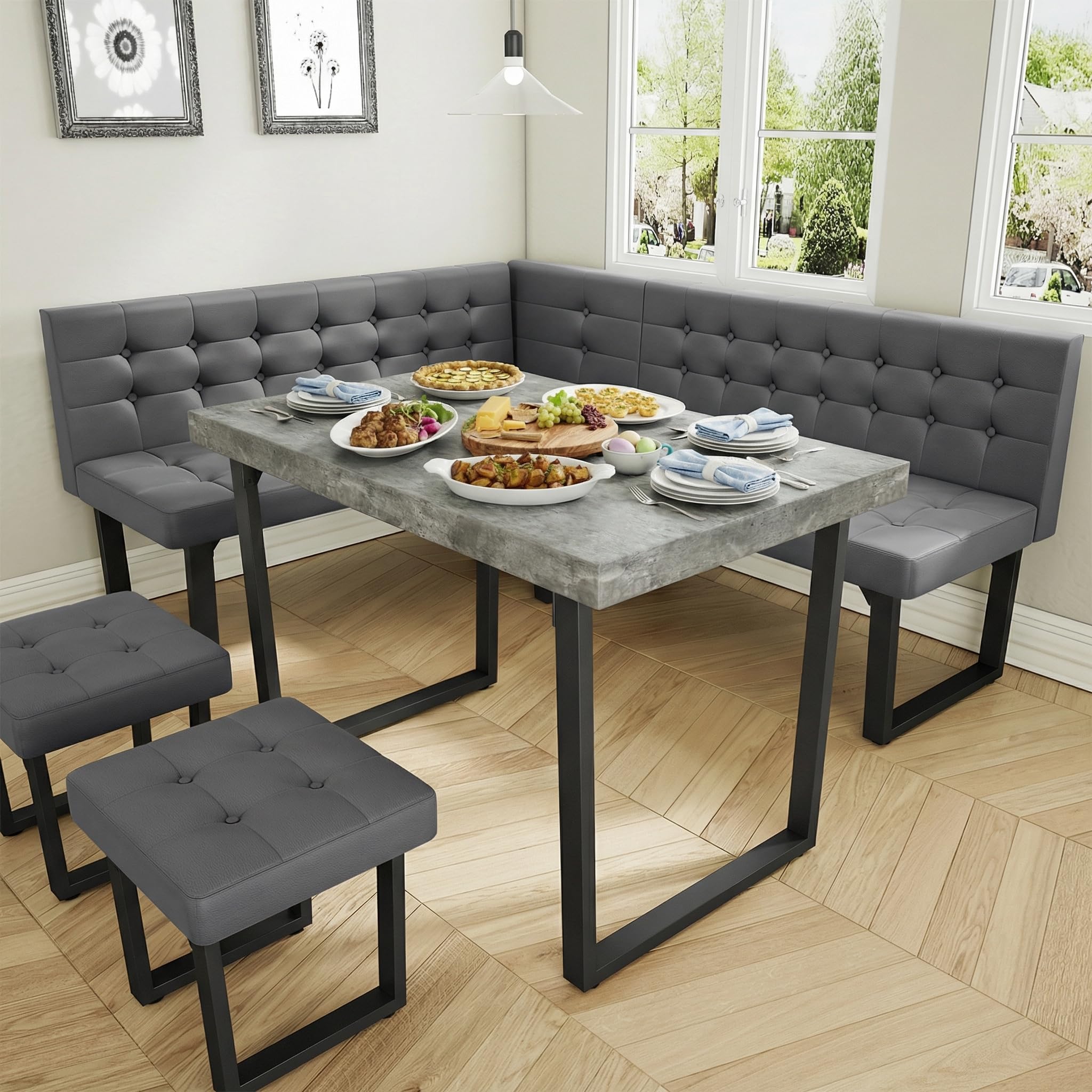 Corner Dining Table Set with Storage Bench