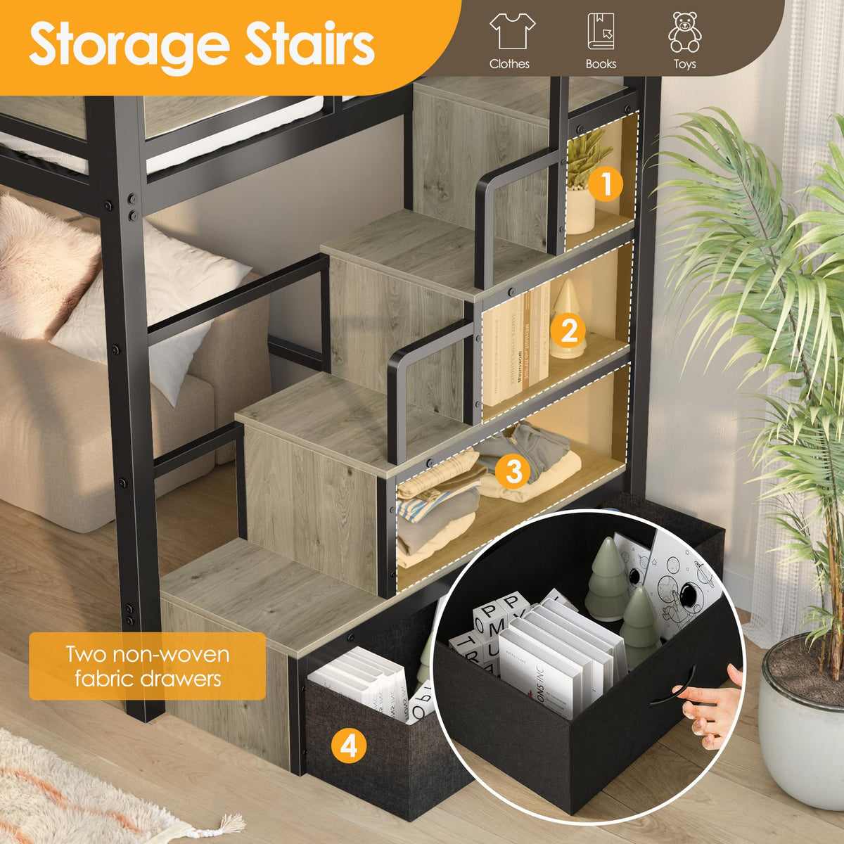 Twin Loft Bed with Built-in Storage Stairs