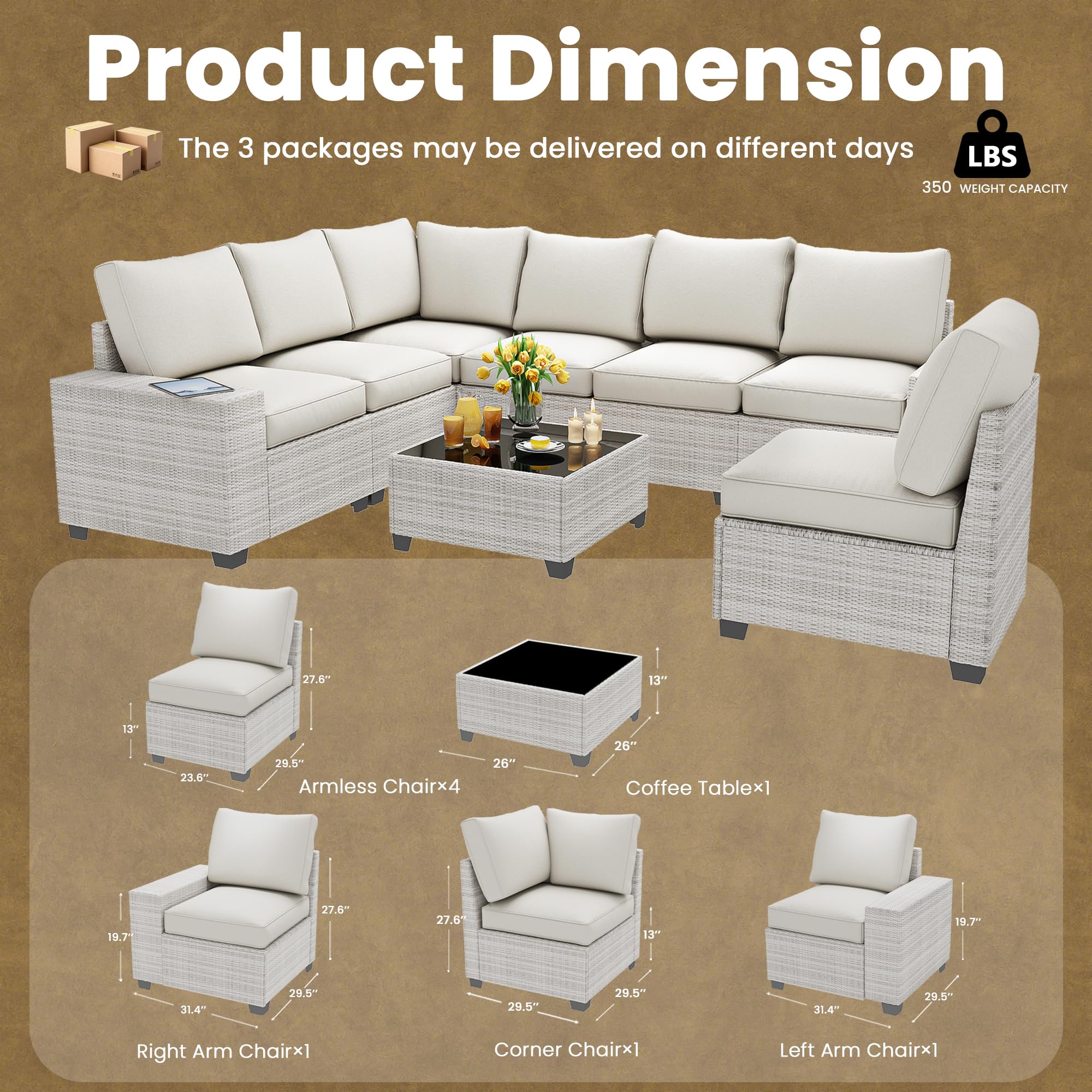 8 Piece Outdoor Patio Sectional Set with Cushions