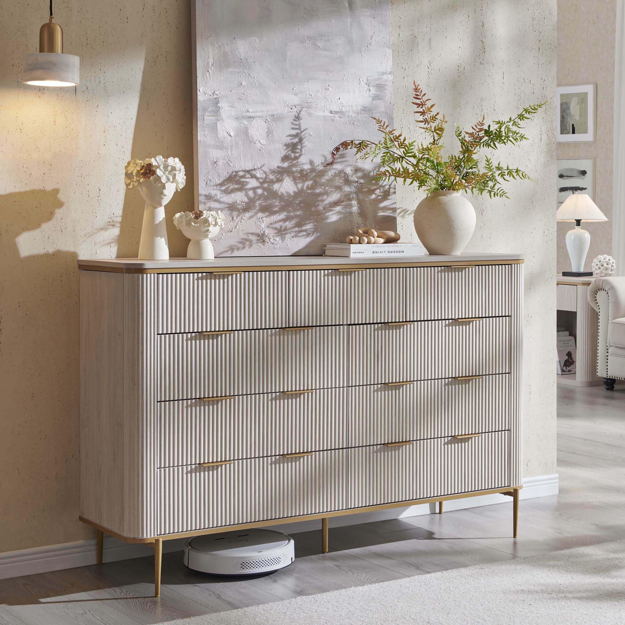 Modern Fluted 9-Drawer Dresser 54" Wide TV Stand