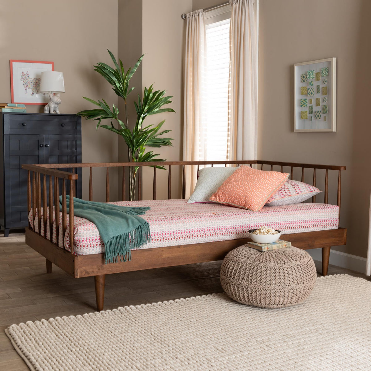 Mid-Century Modern Ash Walnut Twin Daybed
