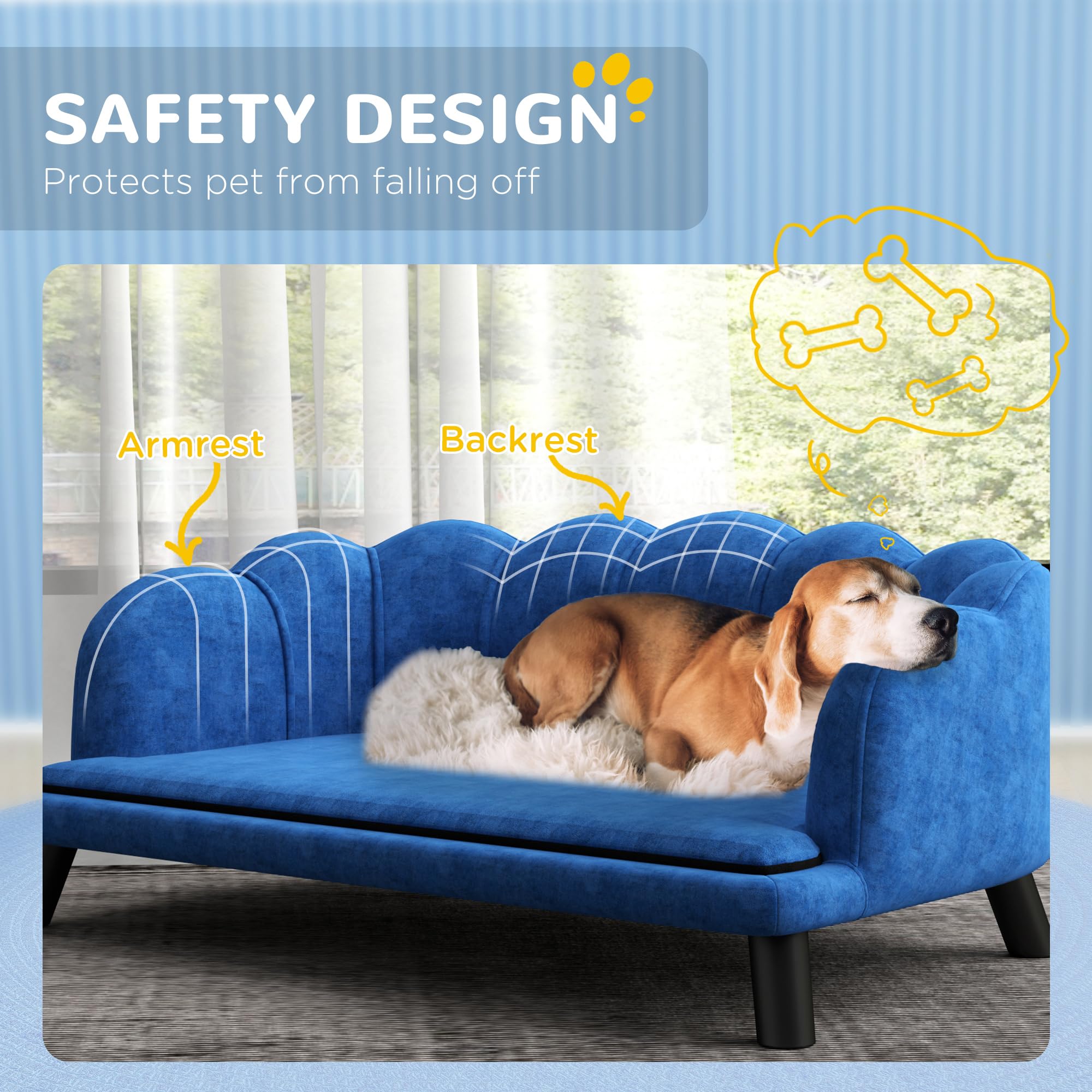 Velvet Large Dog Couch with Foam Cushion