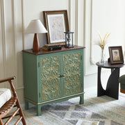 Vintage Green Storage Cabinet with Gold Accents