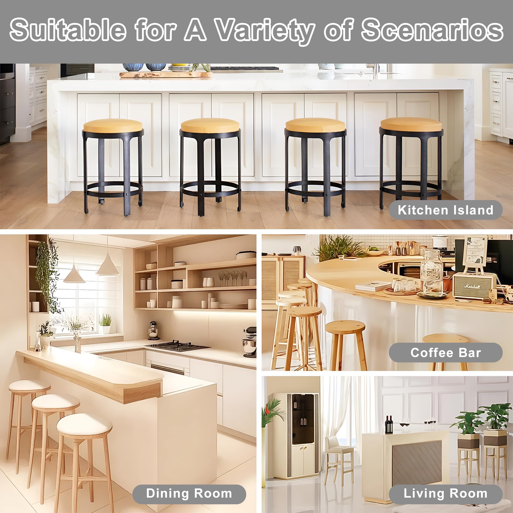 Bar Stools Set of 6, 27" White Boucle Counter Height with Back and Metal Legs