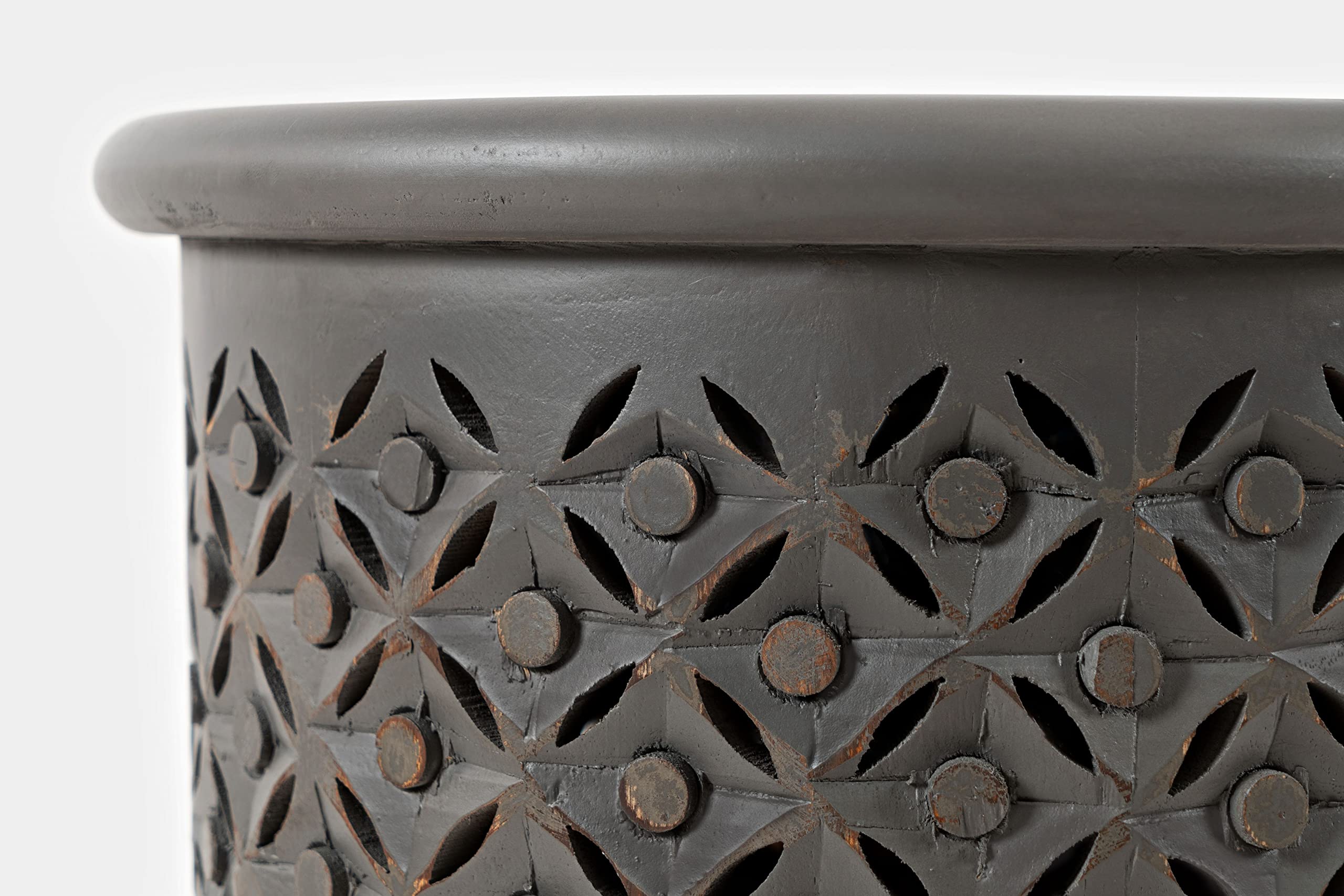 Jofran Global Archive Mango Wood Handcrafted Solid Hardwood Drum Table, 17" W X 17" D X 23" H, Grey Finish, (Set of 1), Antique Gray