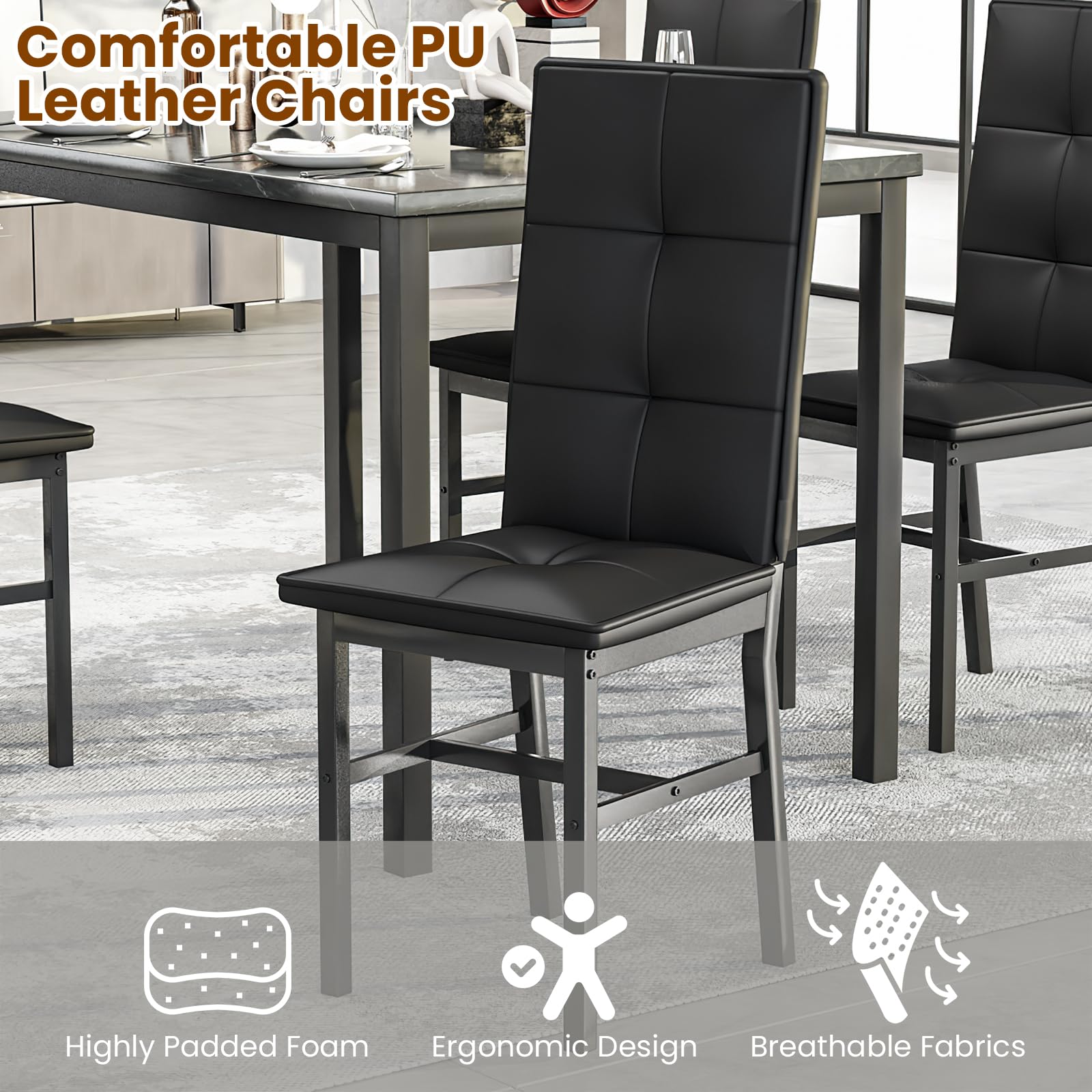 5-Piece Faux Marble Dining Table Set with 4 Chairs