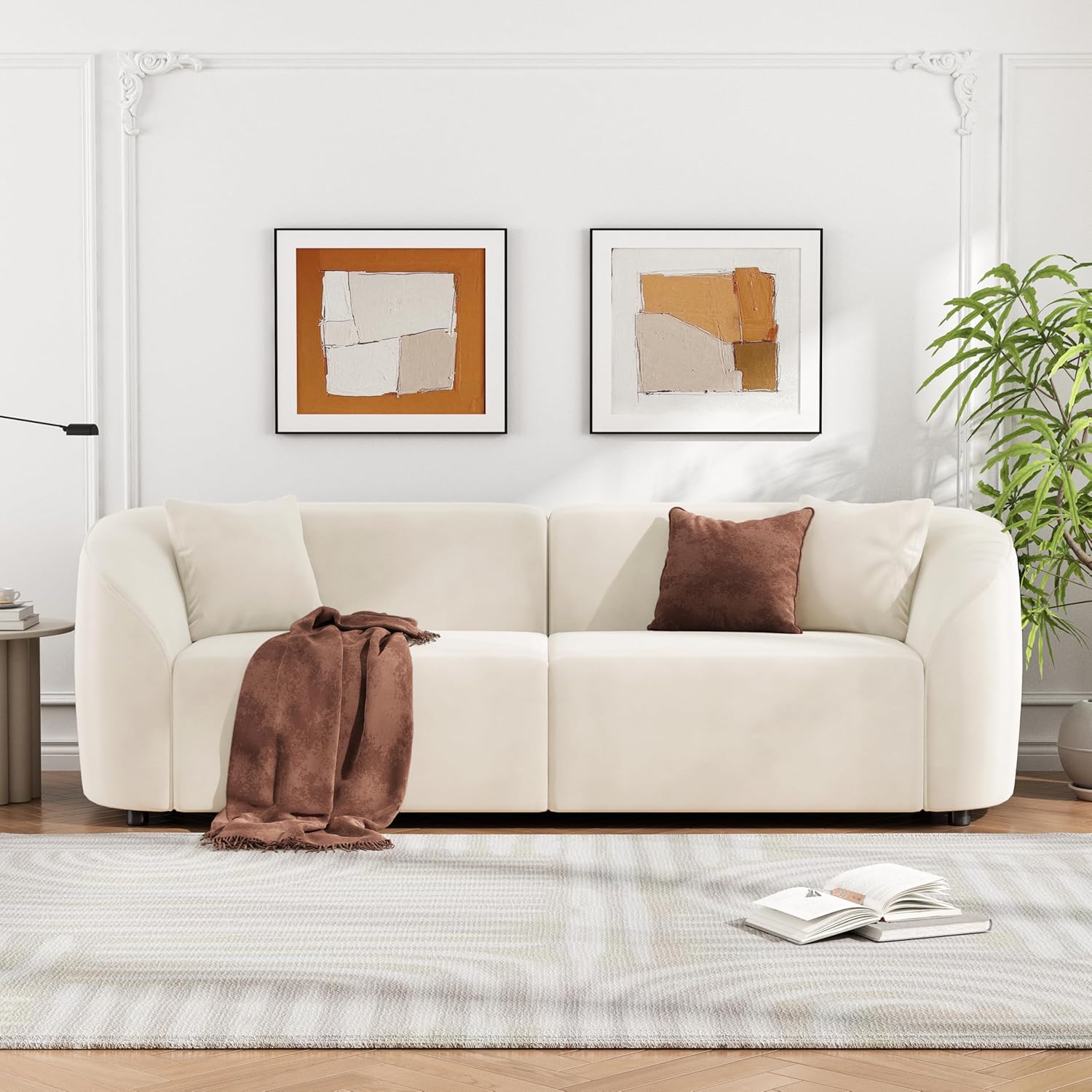 87.5" Curved Boucle Sofa
