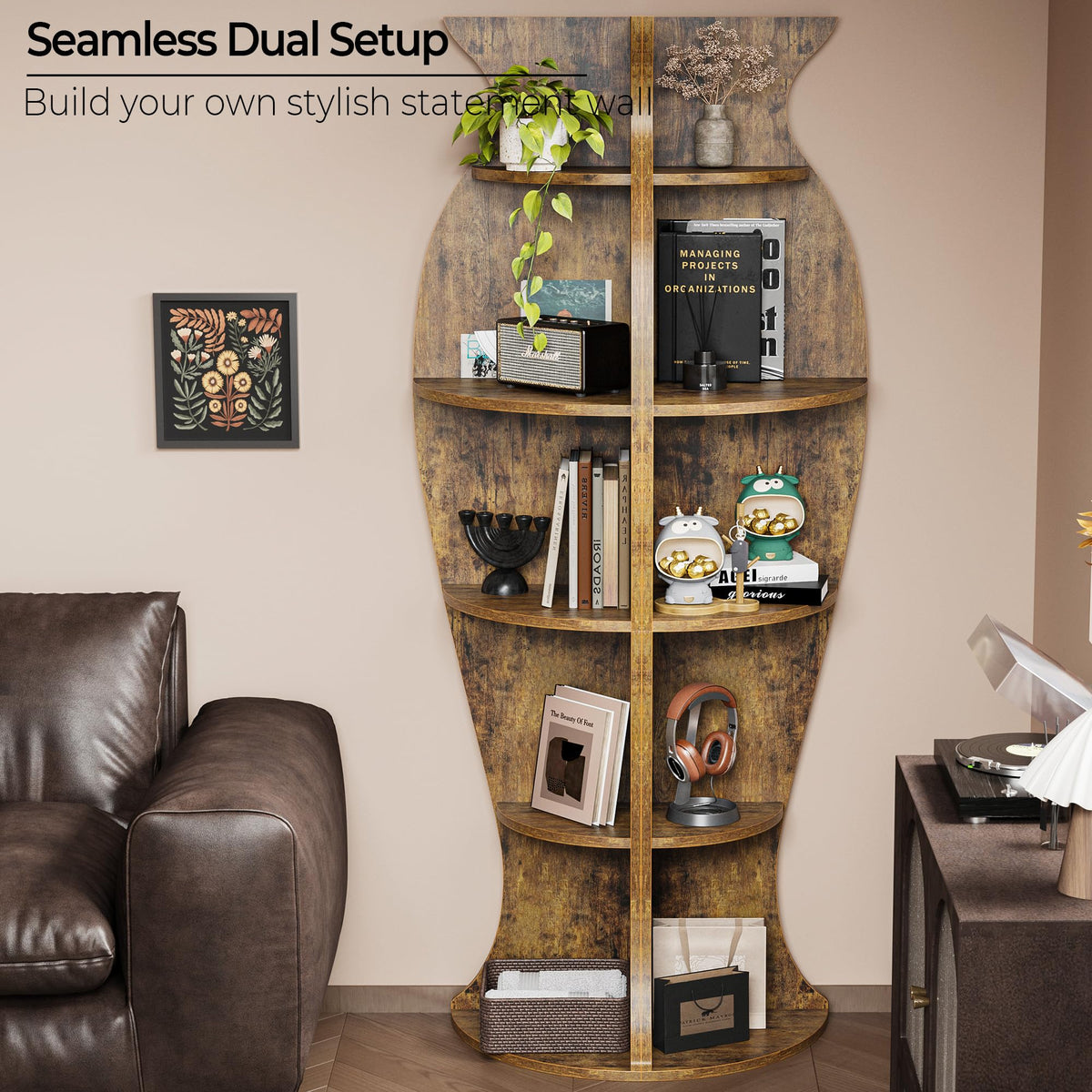5-Tier Corner Shelf Vase-Shaped Bookcase
