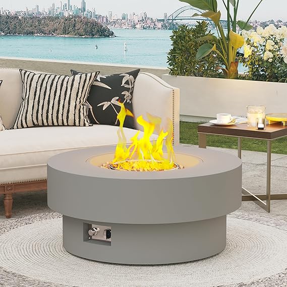 32.5 Inch Propane Fire Pit Table - 50,000 BTU Round Outdoor Patio
