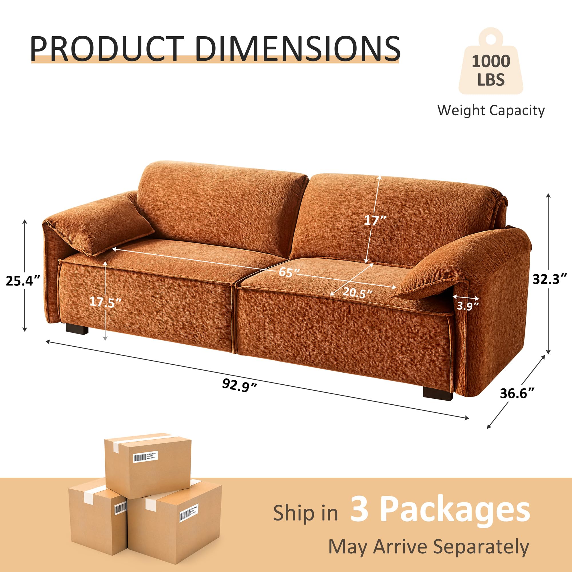 3-Seater Chenille Sofa Couch
