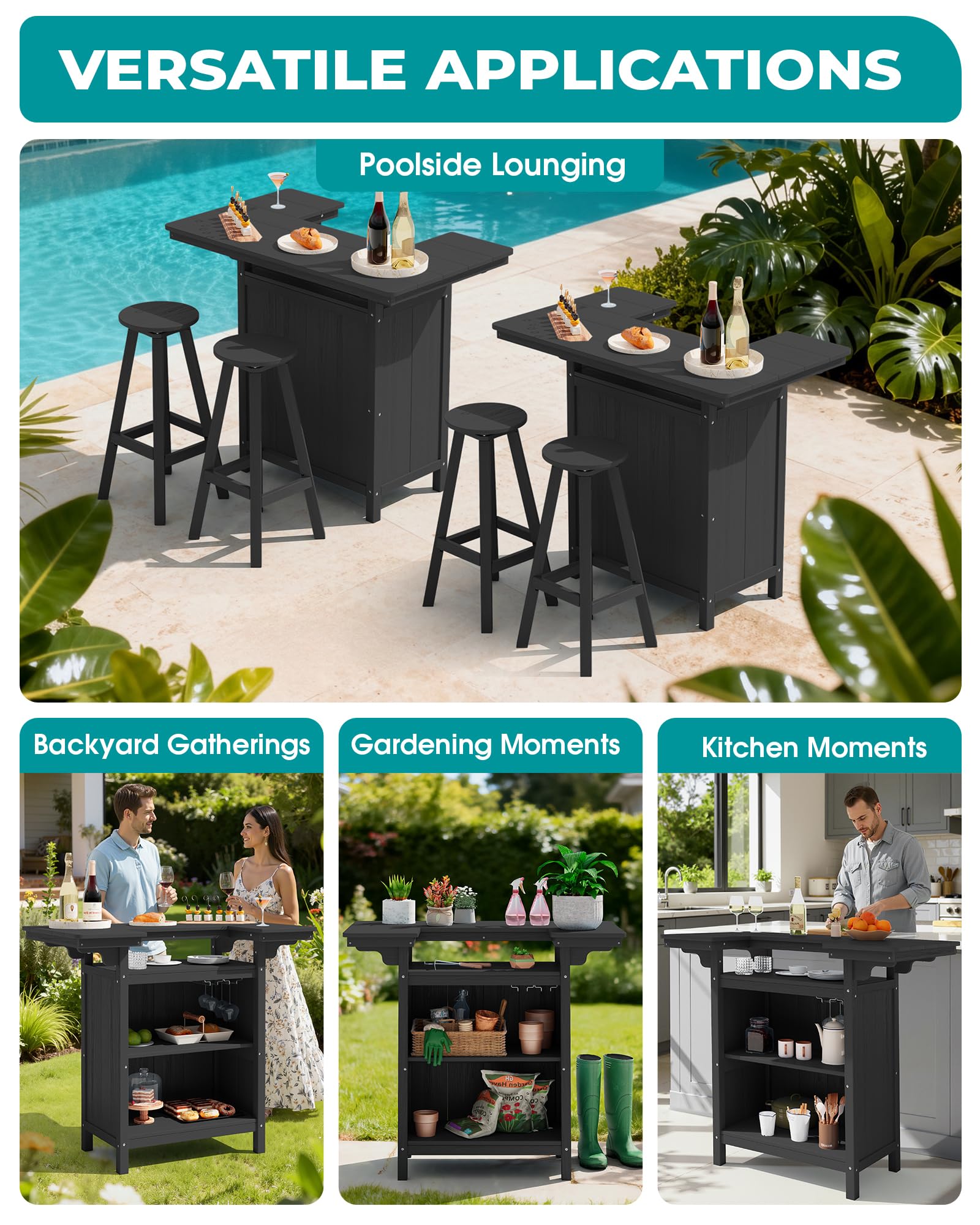Outdoor Bar Table with 4-Tier Storage