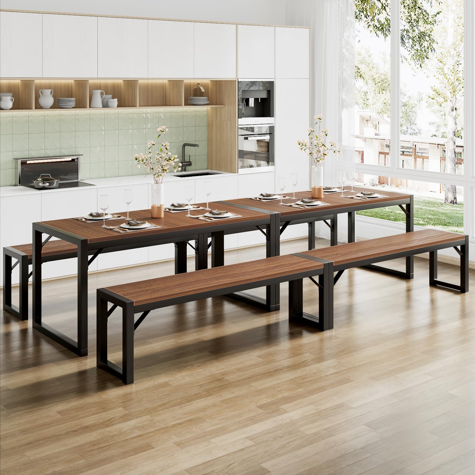 Kitchen Dining Table Set for 4 with Benches