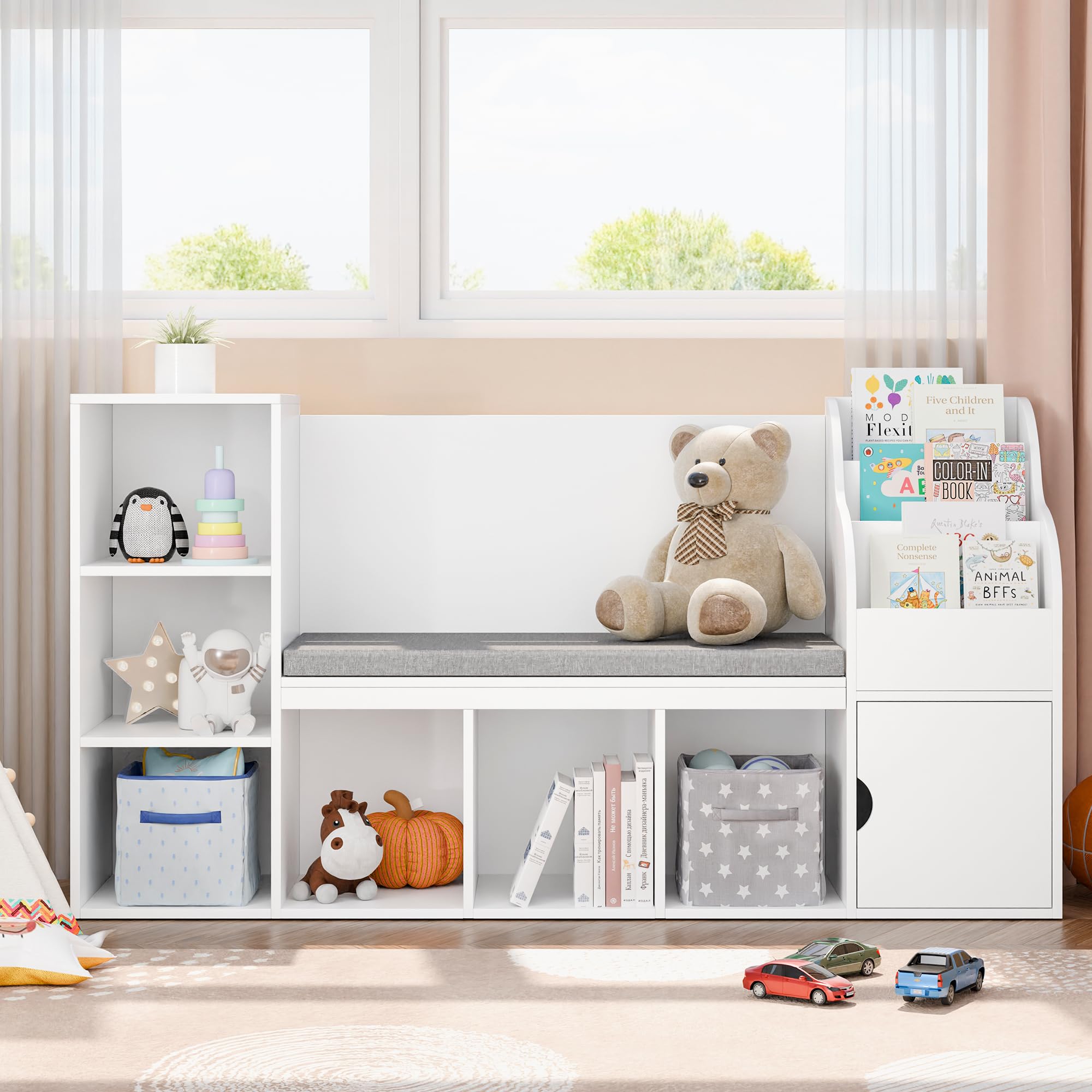 Kids Bookshelf with Reading Nook and Storage Cubbies