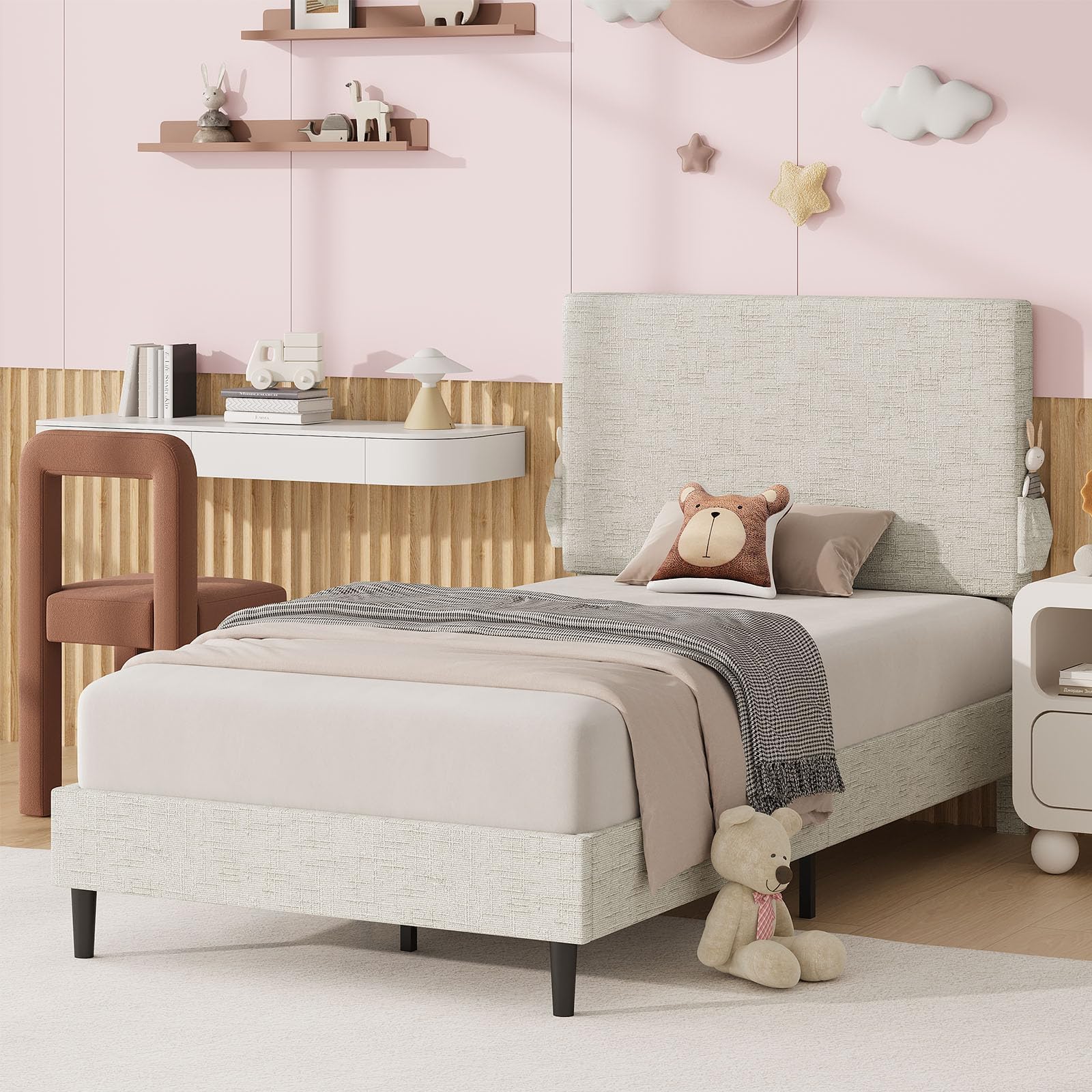 Twin Upholstered Platform Bed with Headboard
