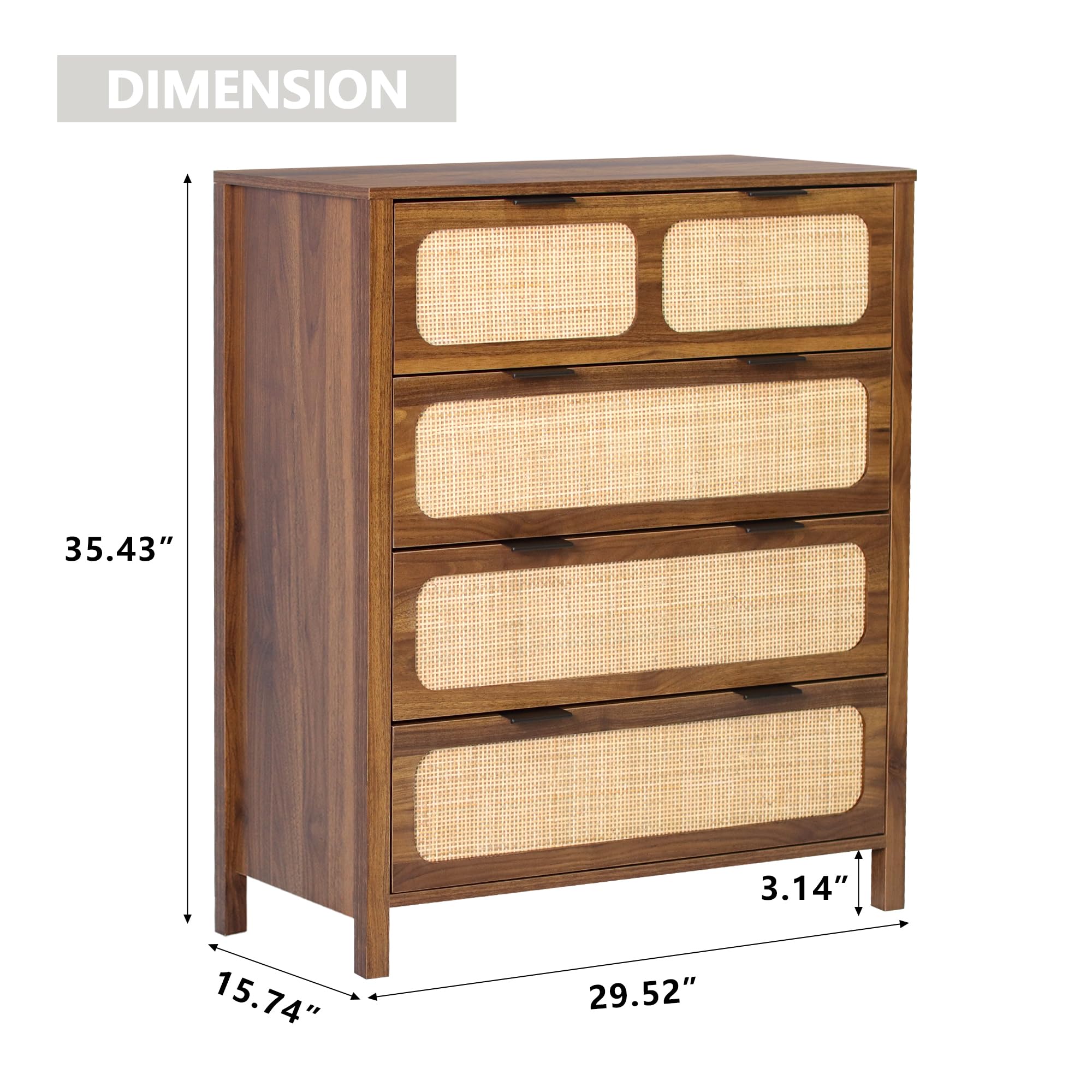 4 Drawer Rattan Dresser with Metal Handles