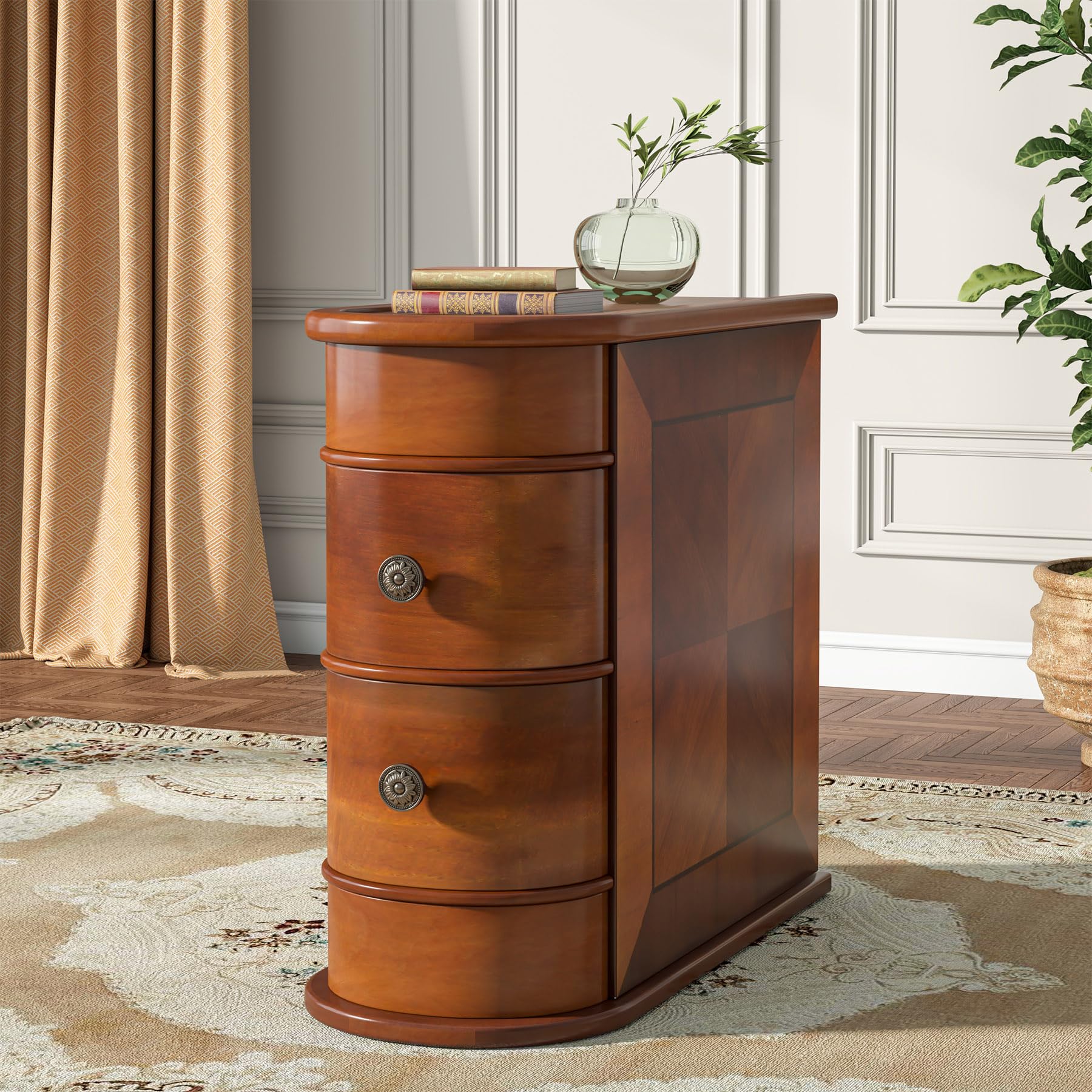 2-Drawer Wood End Table with Arc Design
