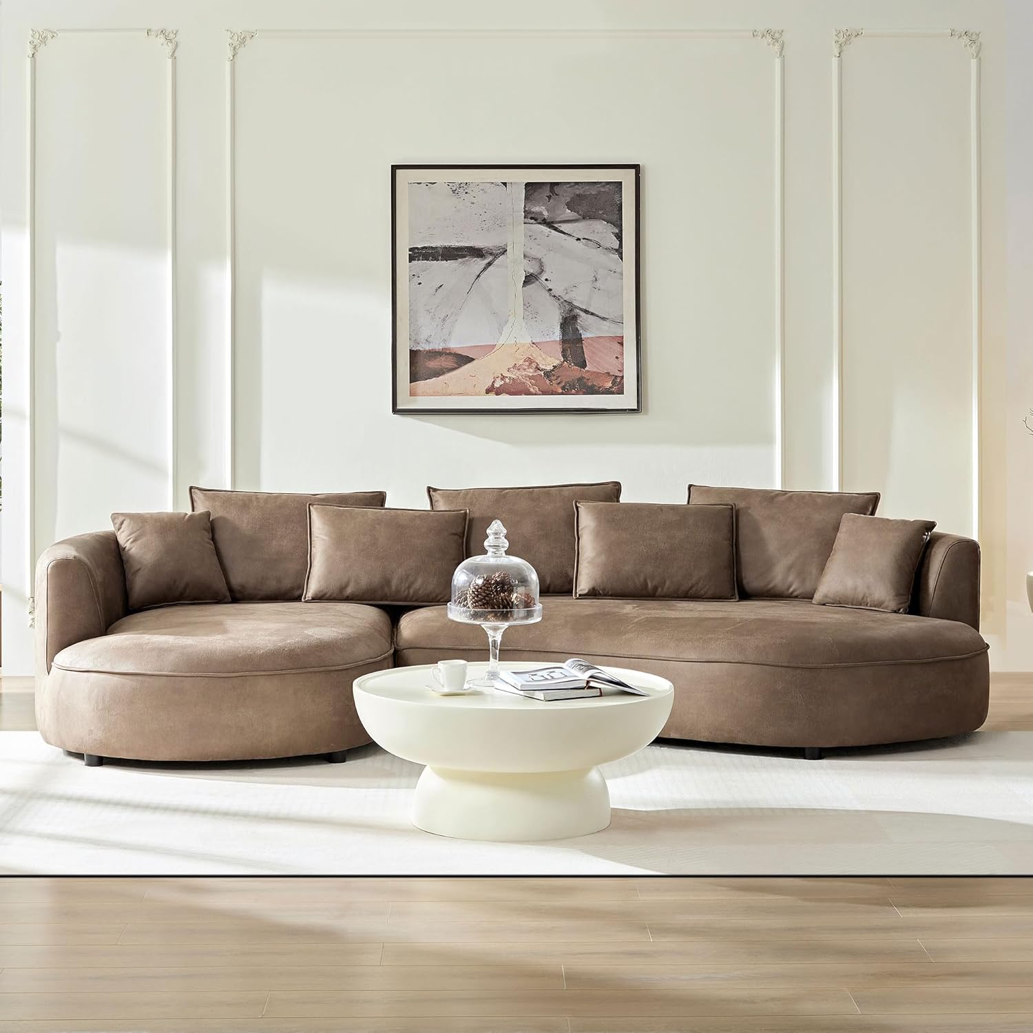Curved Boucle Sectional Sofa with Right Chaise - Yellow