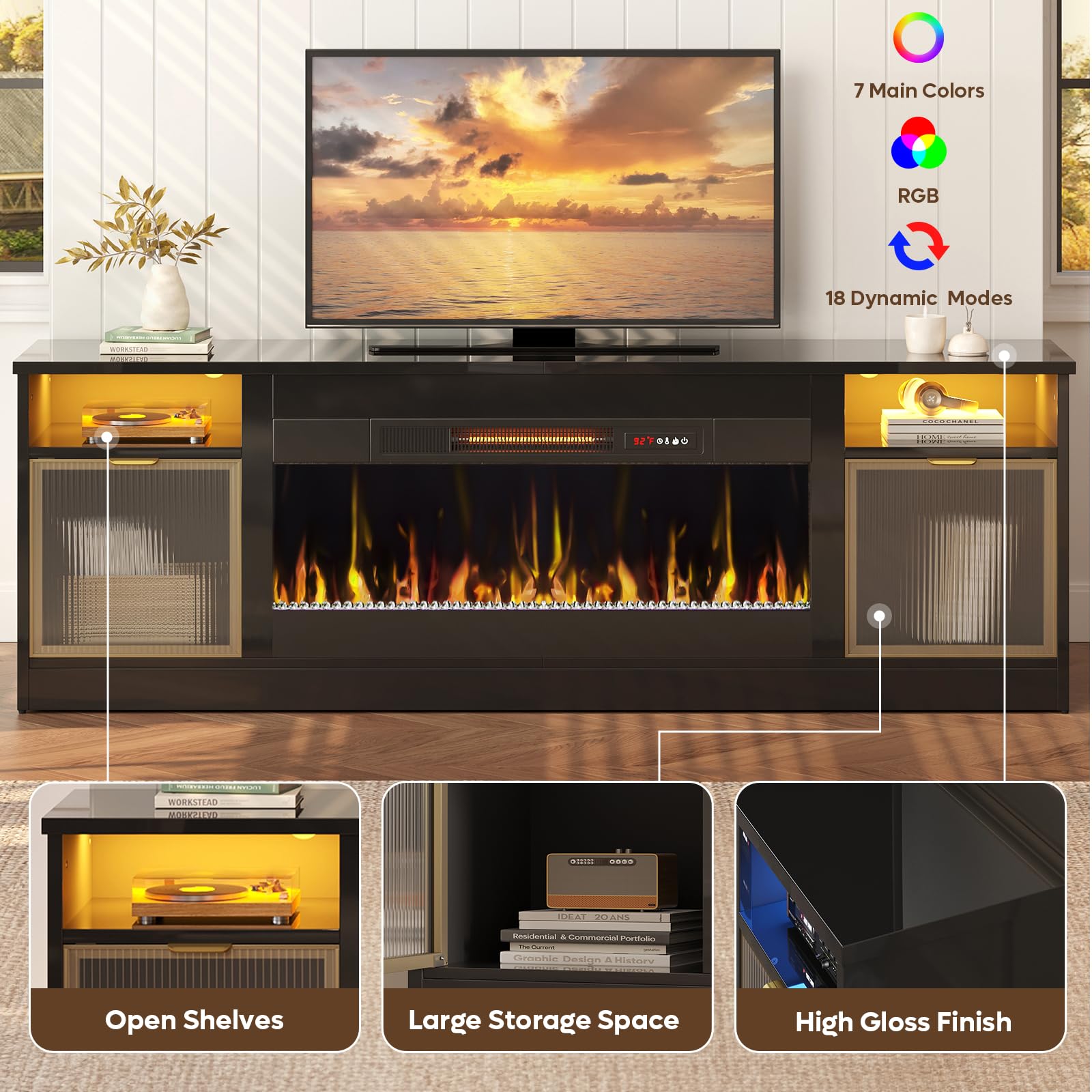 70" Fireplace TV Stand with LED Lighting