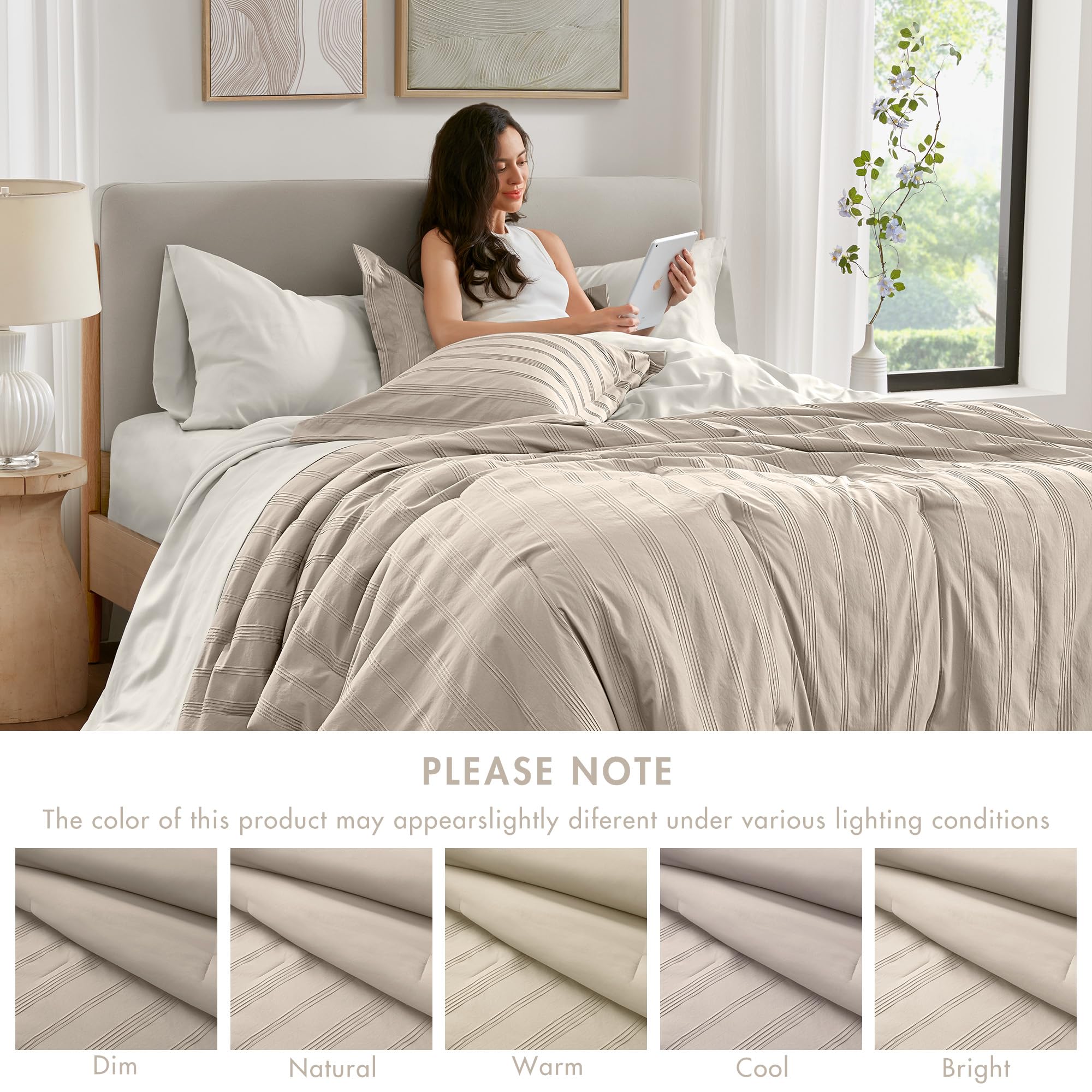 Queen Striped Comforter Set - 7 Piece Bed in a Bag