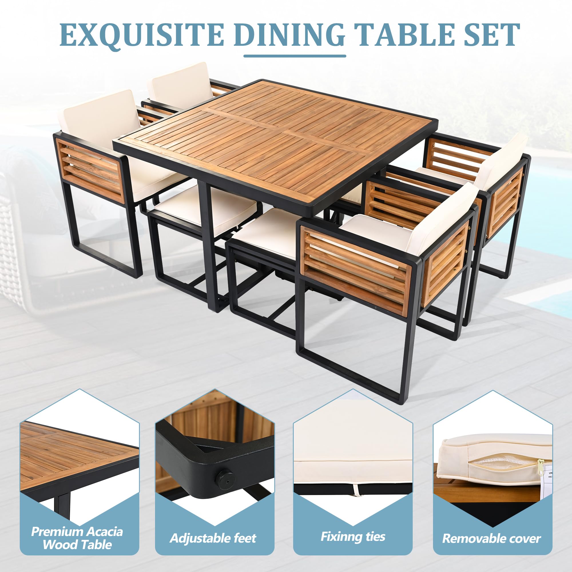 9-Piece Acacia Wood Outdoor Dining Set