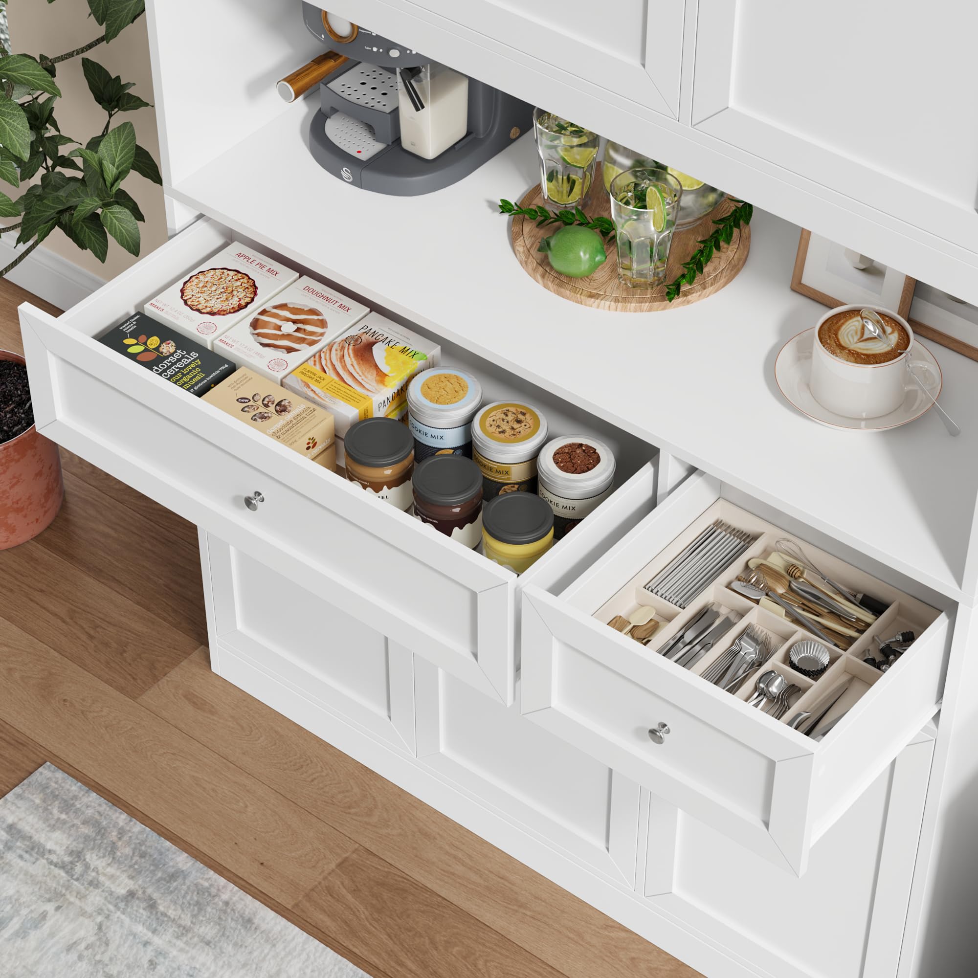 Kitchen Pantry Cabinet with Hutch