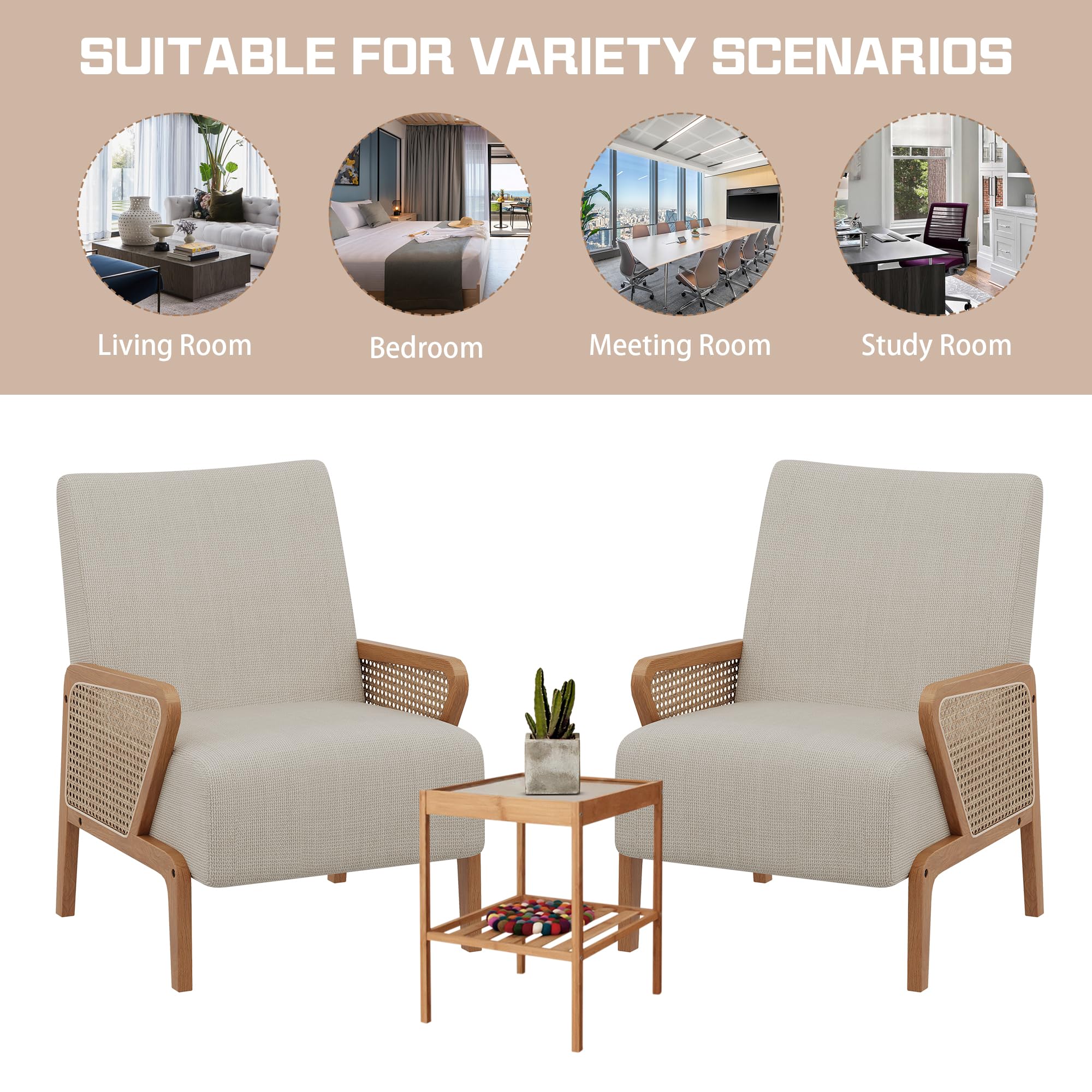 Natural Rattan Accent Chair with Tufted Back