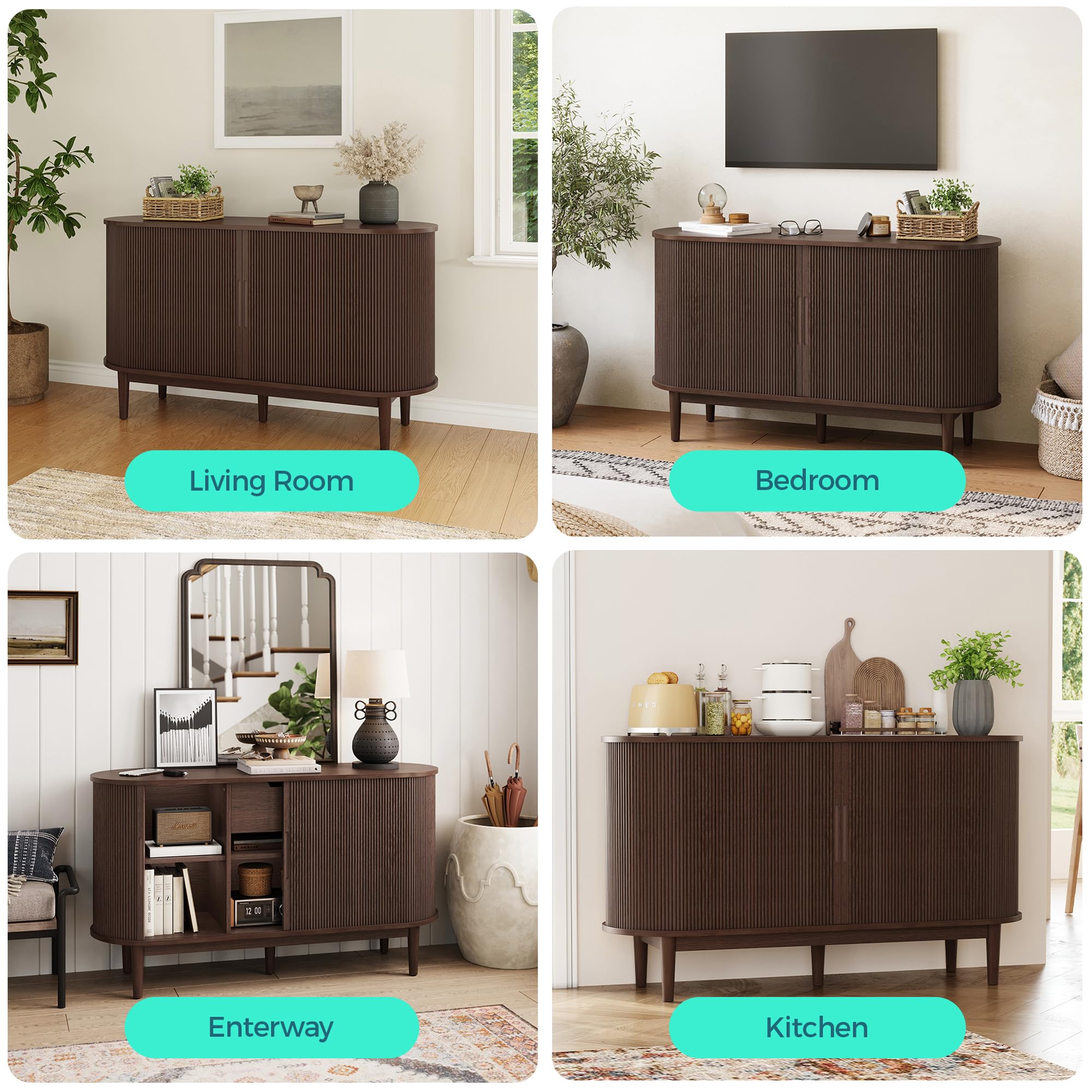 Mid-Century Sideboard Buffet Cabinet with Tambour Doors