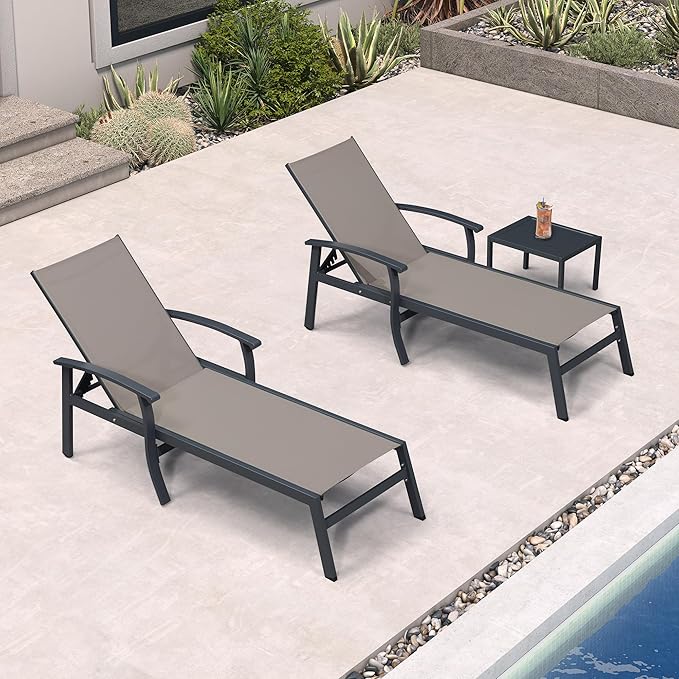 Outdoor Chaise Lounge Set with Side Table