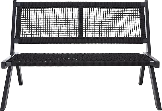 Foldable Outdoor Bench Natural Acacia Wood Black Rope