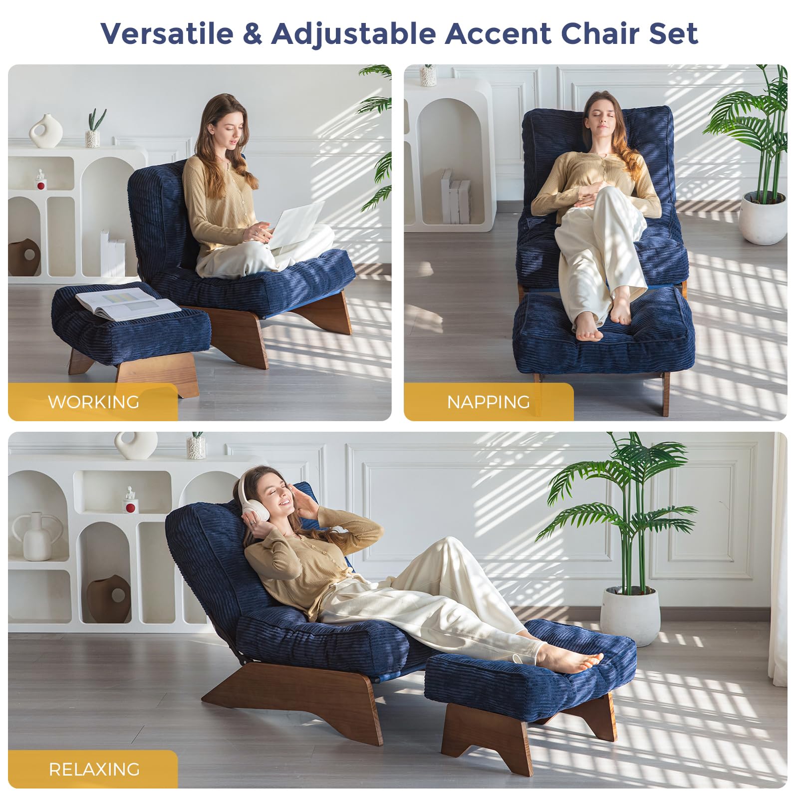 Adjustable Backrest Accent Chair with Ottoman