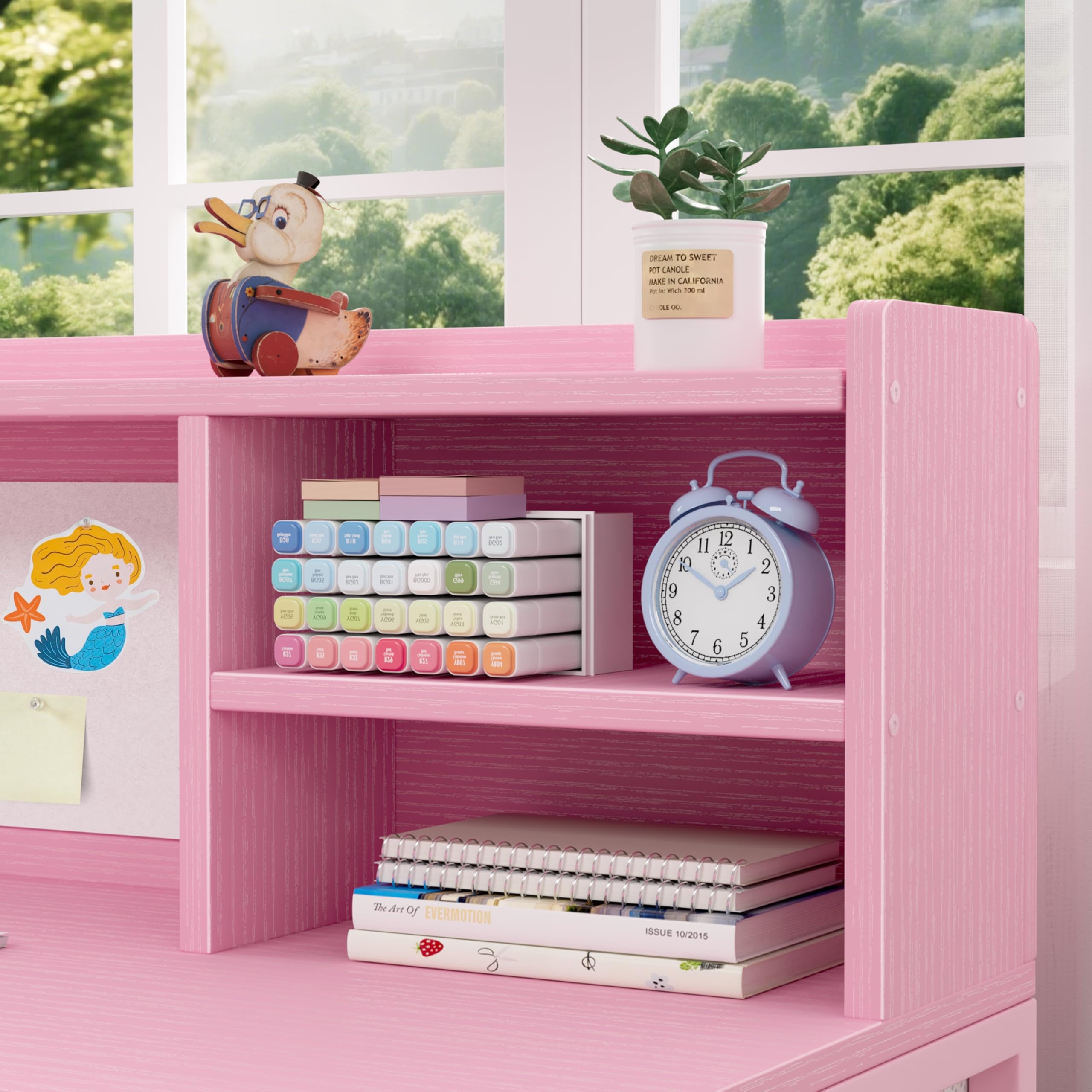 Kids Desk and Chair Set with Hutch and Storage Shelf