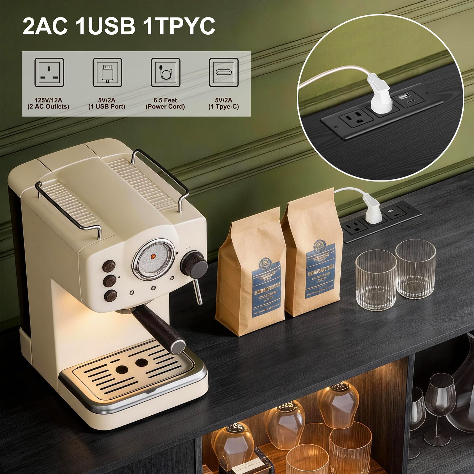 Wine Bar Cabinet with LED Lights and Storage