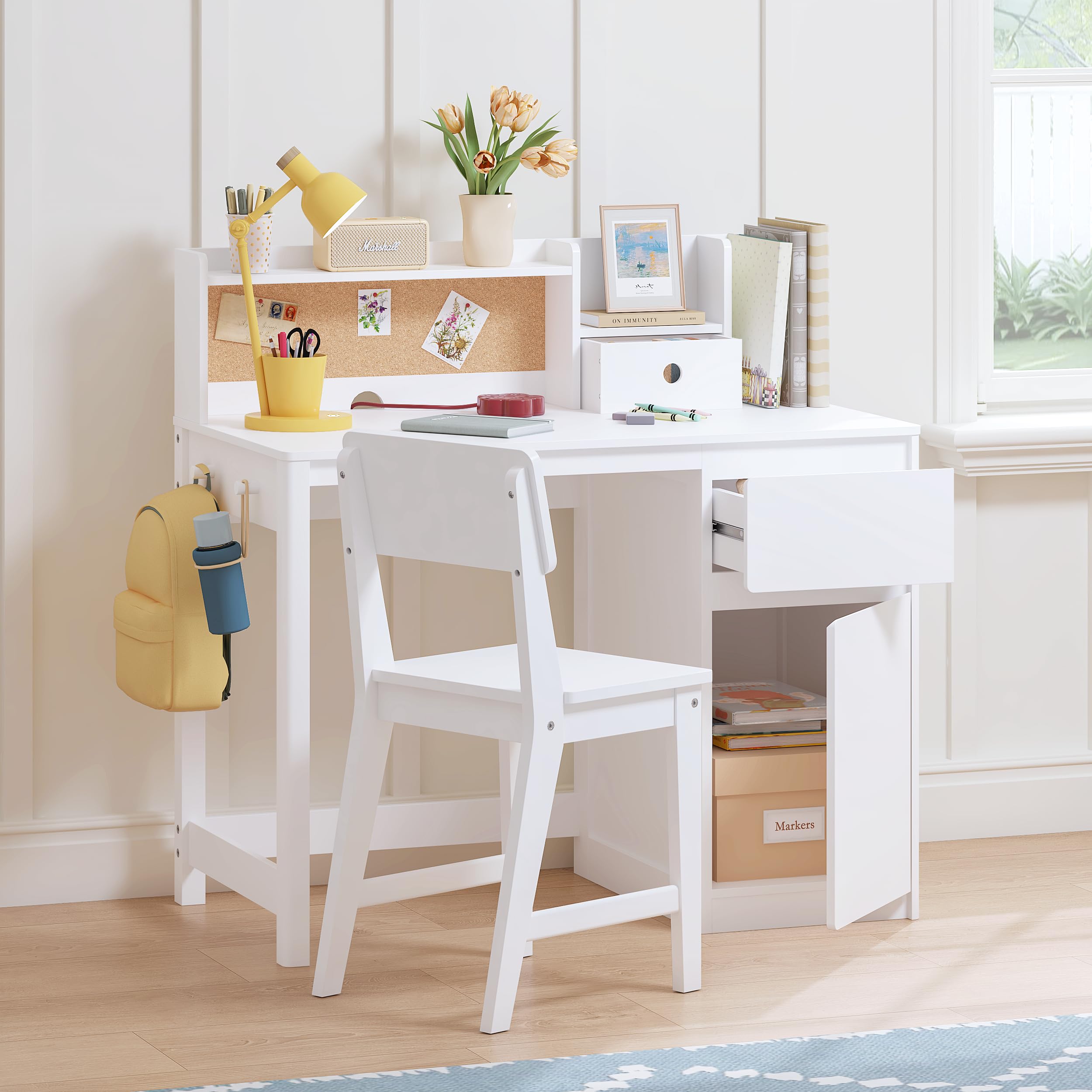 Kids Desk and Chair Set with Hutch