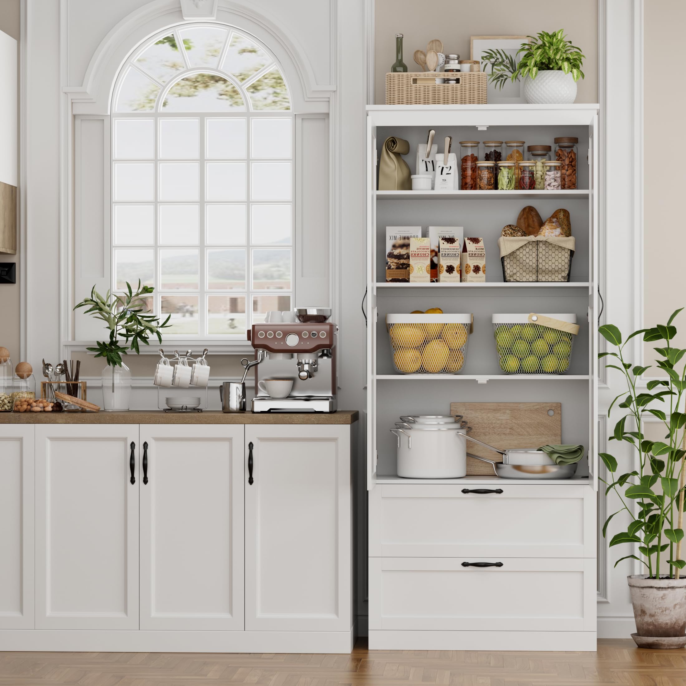 70" Tall Kitchen Pantry Storage Cabinet with Barn Doors