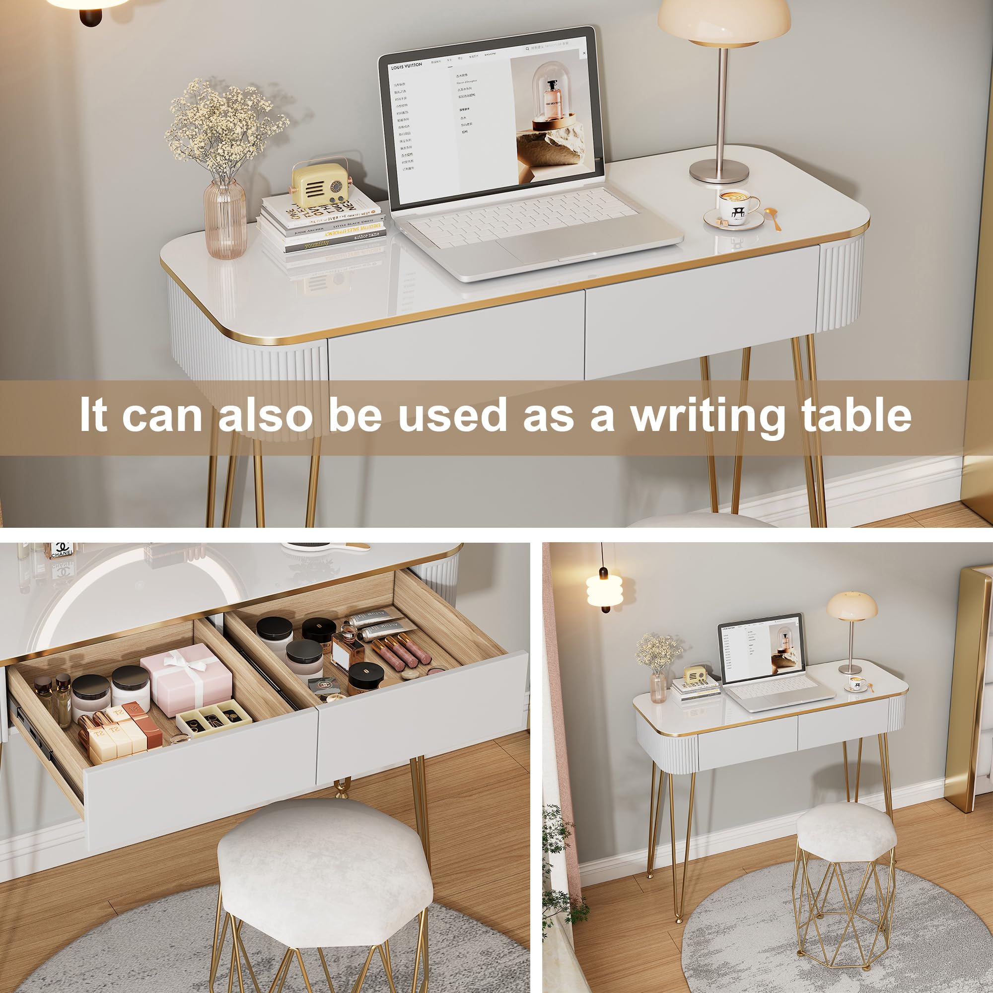 Small Vanity Desk with Mirror and Lights