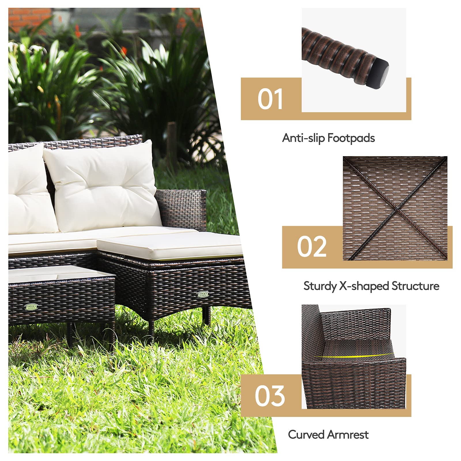 3-Piece Outdoor Rattan Conversation Set
