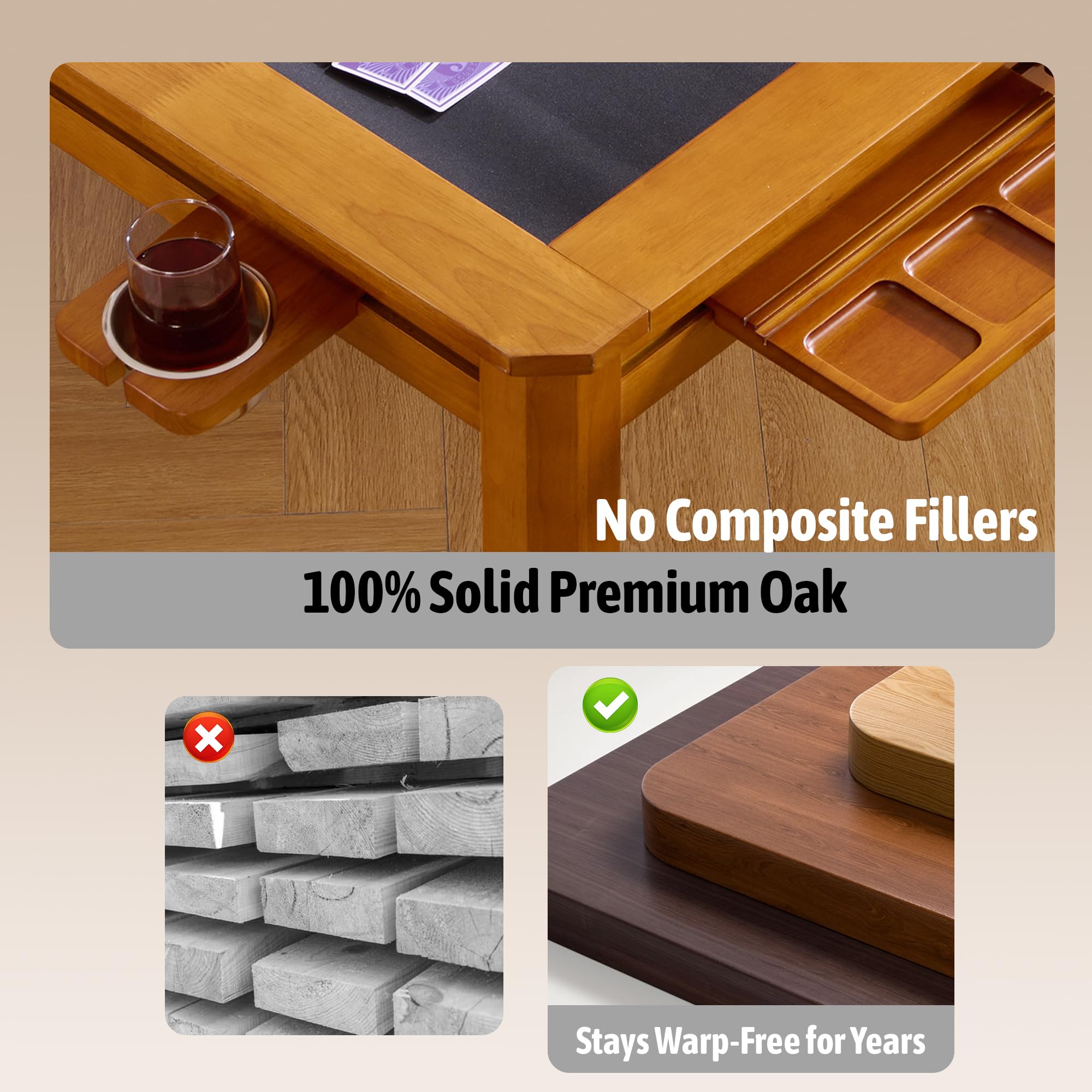 Solid Wood Board Game Coffee Table with Removable Top 3-in-1