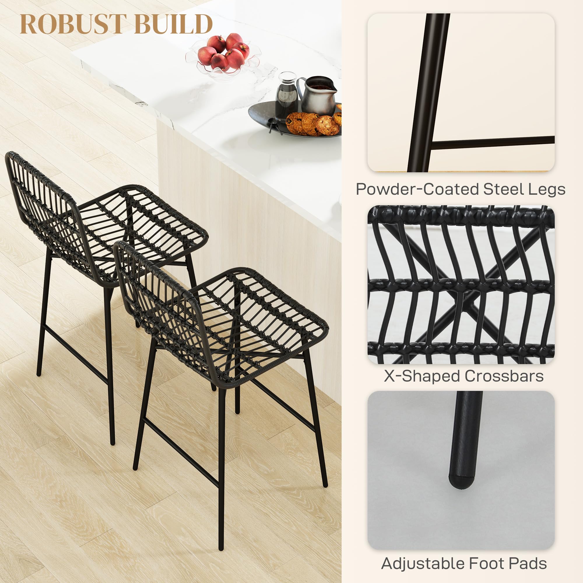 Rattan Counter Height Bar Stools Set of 2