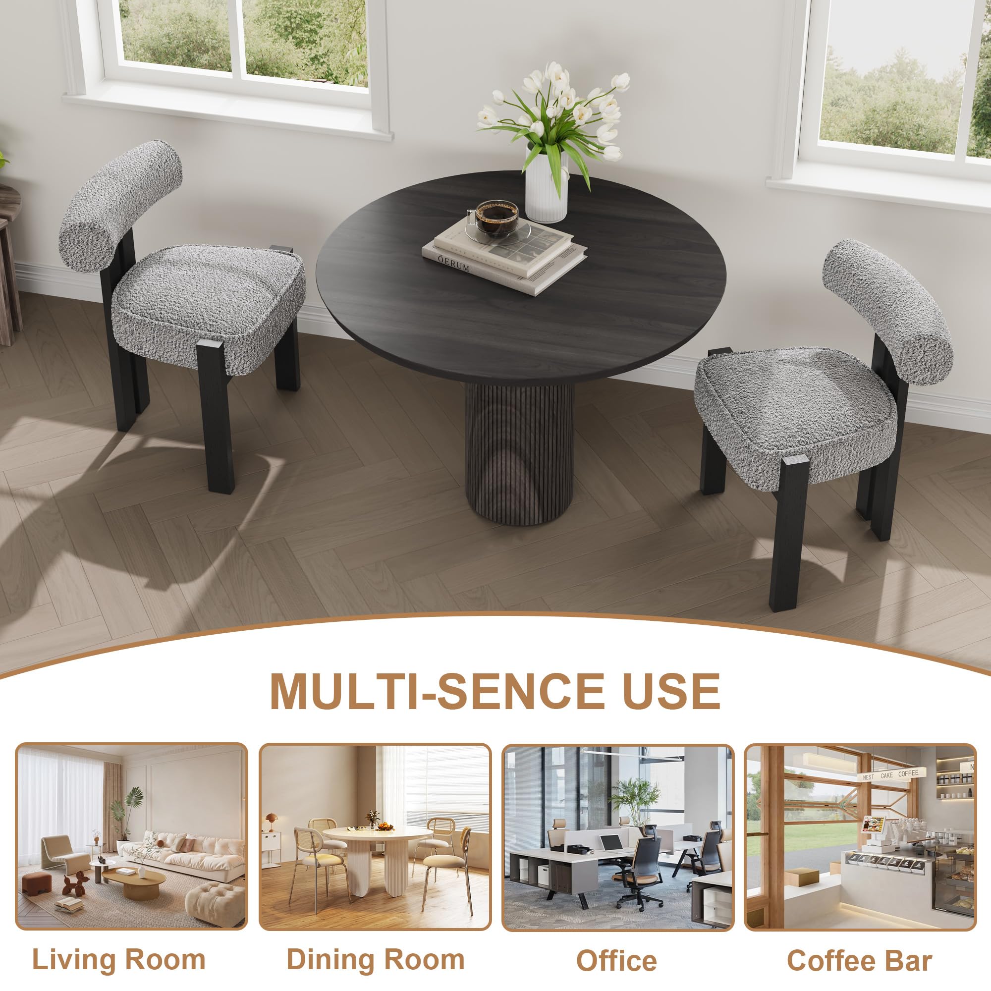 Upholstered Boucle Dining Chairs Set of 4 with Curved Back