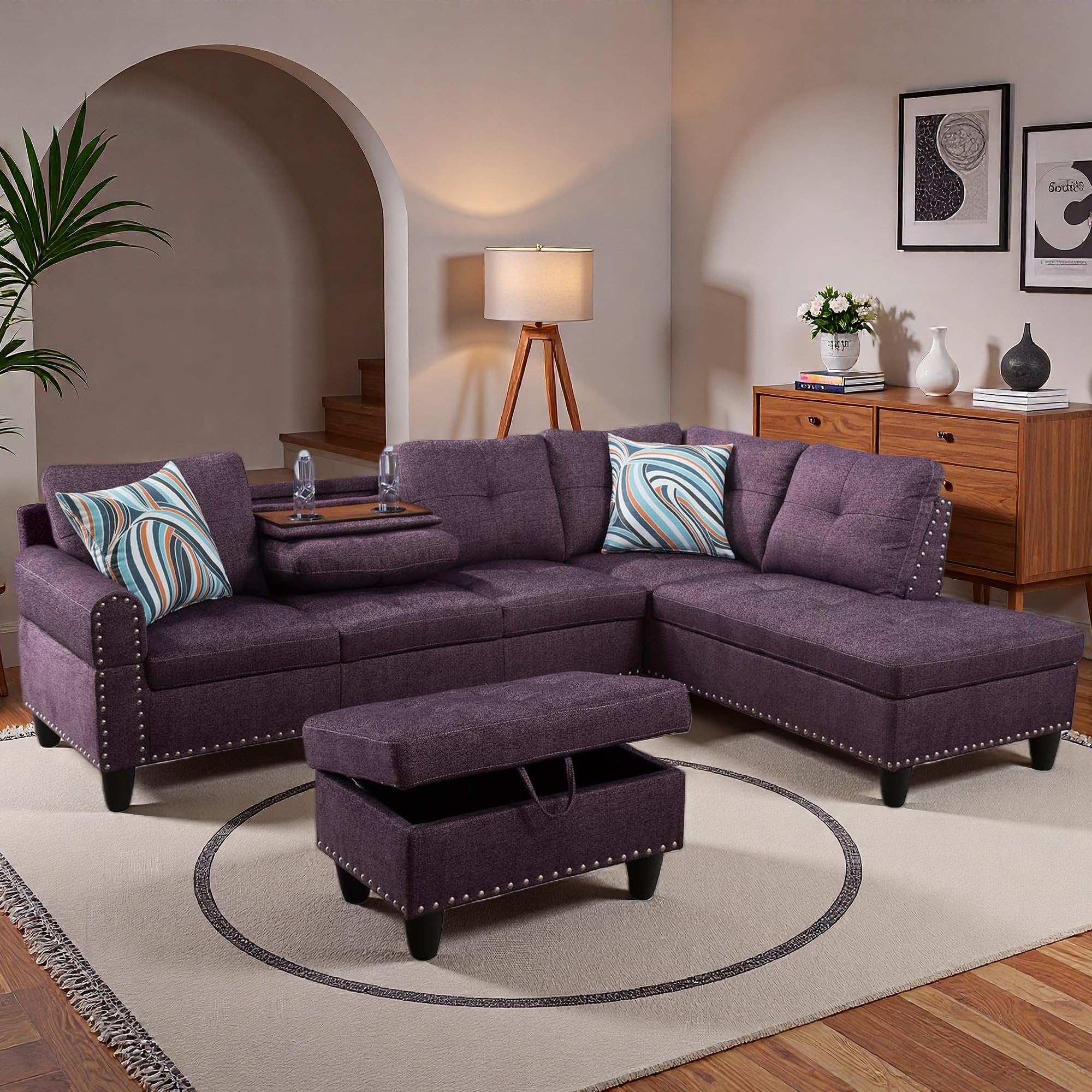 L Shaped Modular Sectional Sofa Set with Storage Ottoman