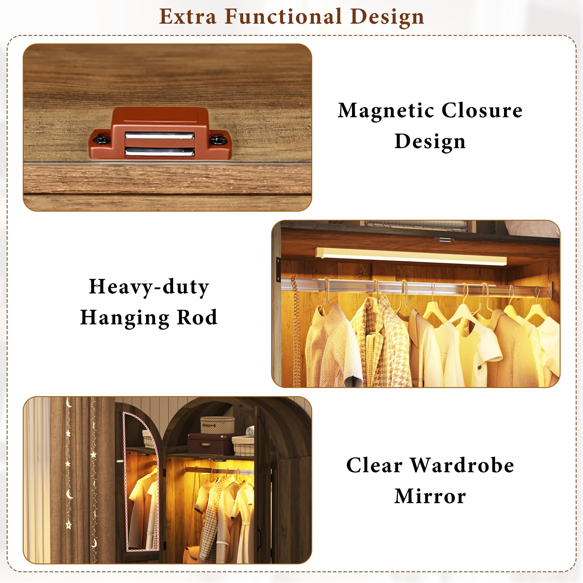 2-Door Armoire Wardrobe with Mirror and Lights