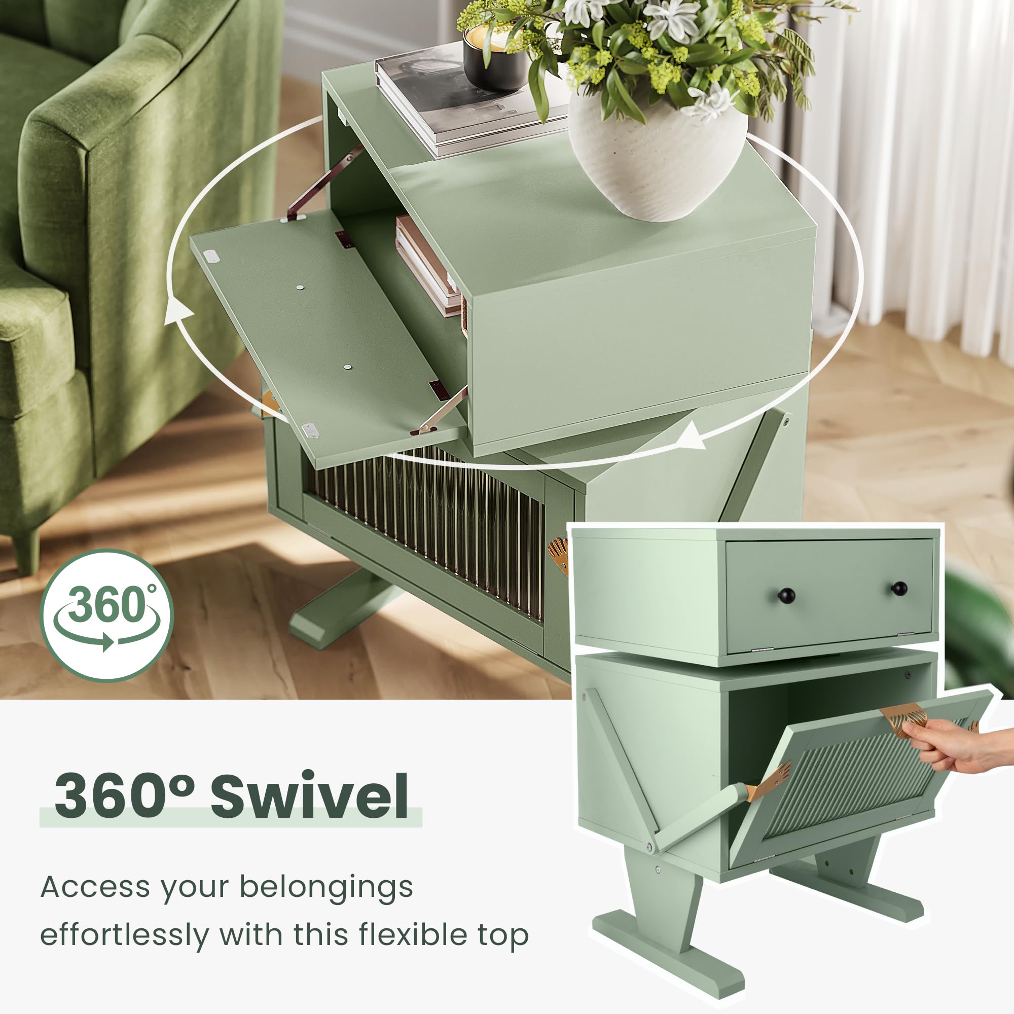 LED Nightstand with 360° Rotating Drawer