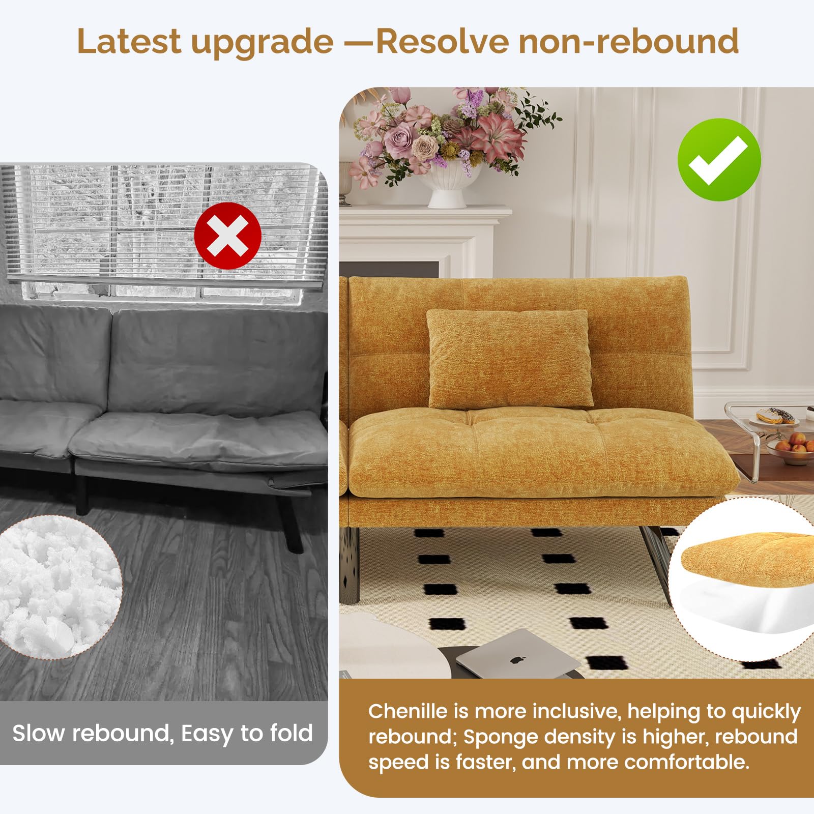 Convertible Futon Sofa Bed 70 Inch Chenille Fabric