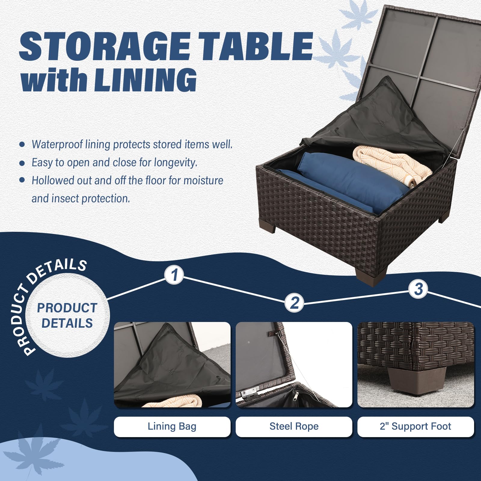 3-Piece Outdoor Sectional Sofa Set with Storage Table