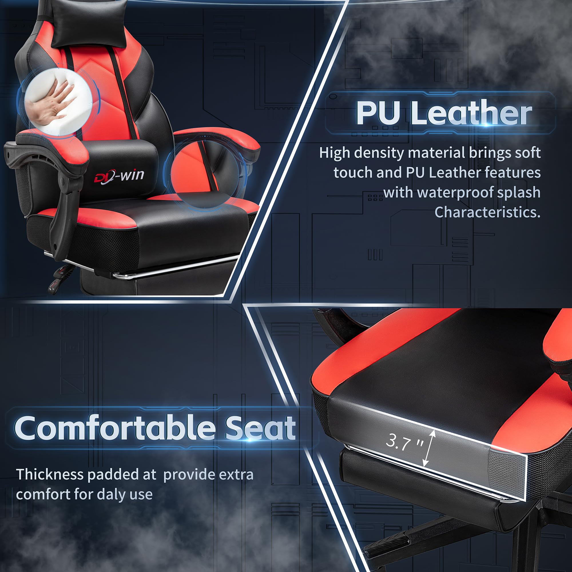 Ergonomic Gaming Chair with Footrest