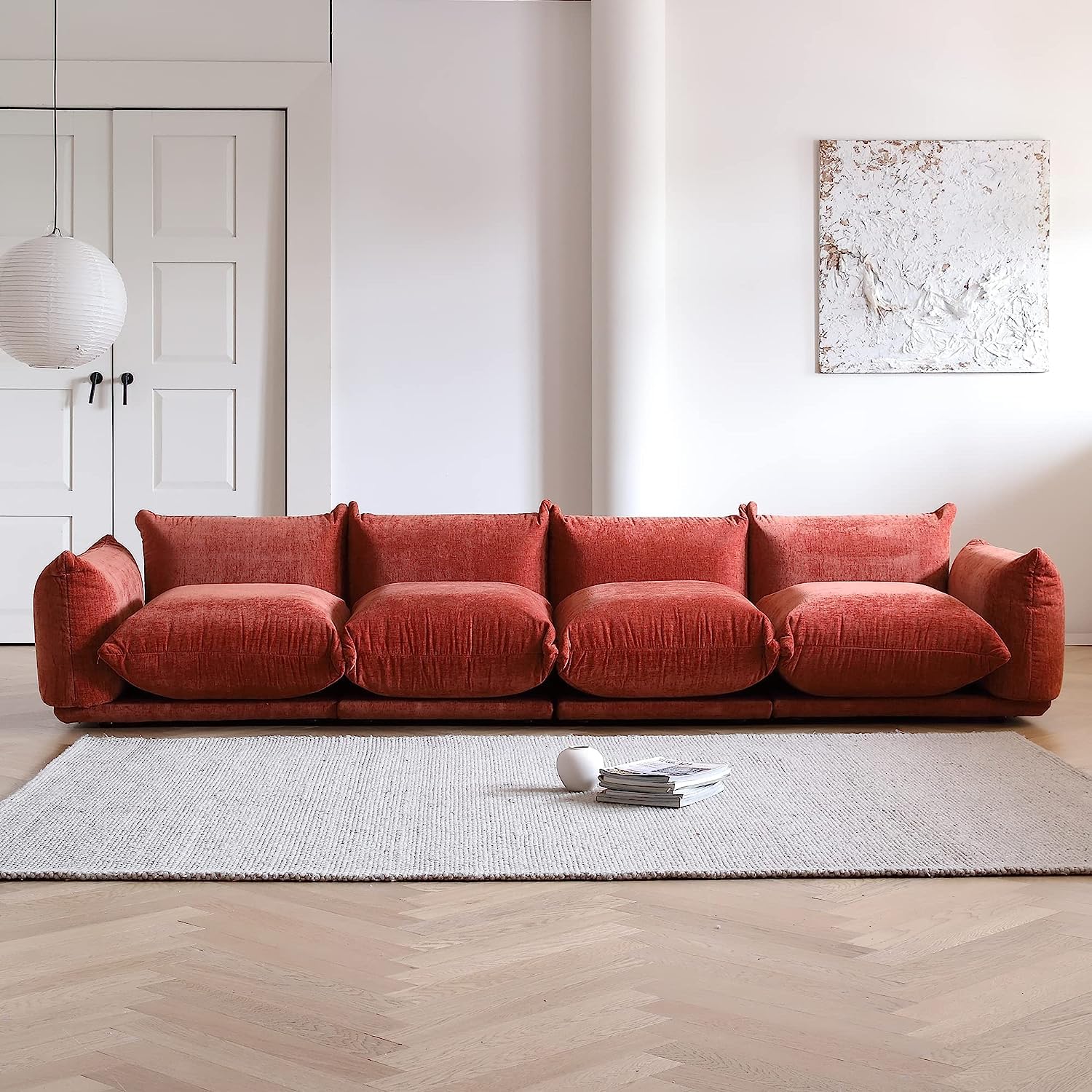 Mid-Century Modern 4 Seater Sectional Sofa with Thick Cushion