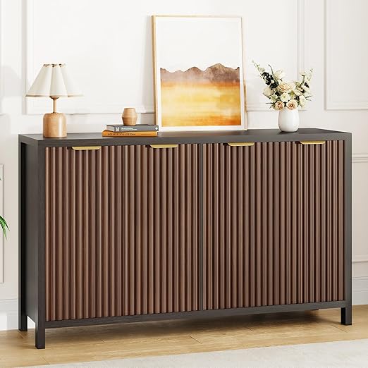 Fluted Buffet Cabinet with Storage 55" Sideboard with 4 Doors