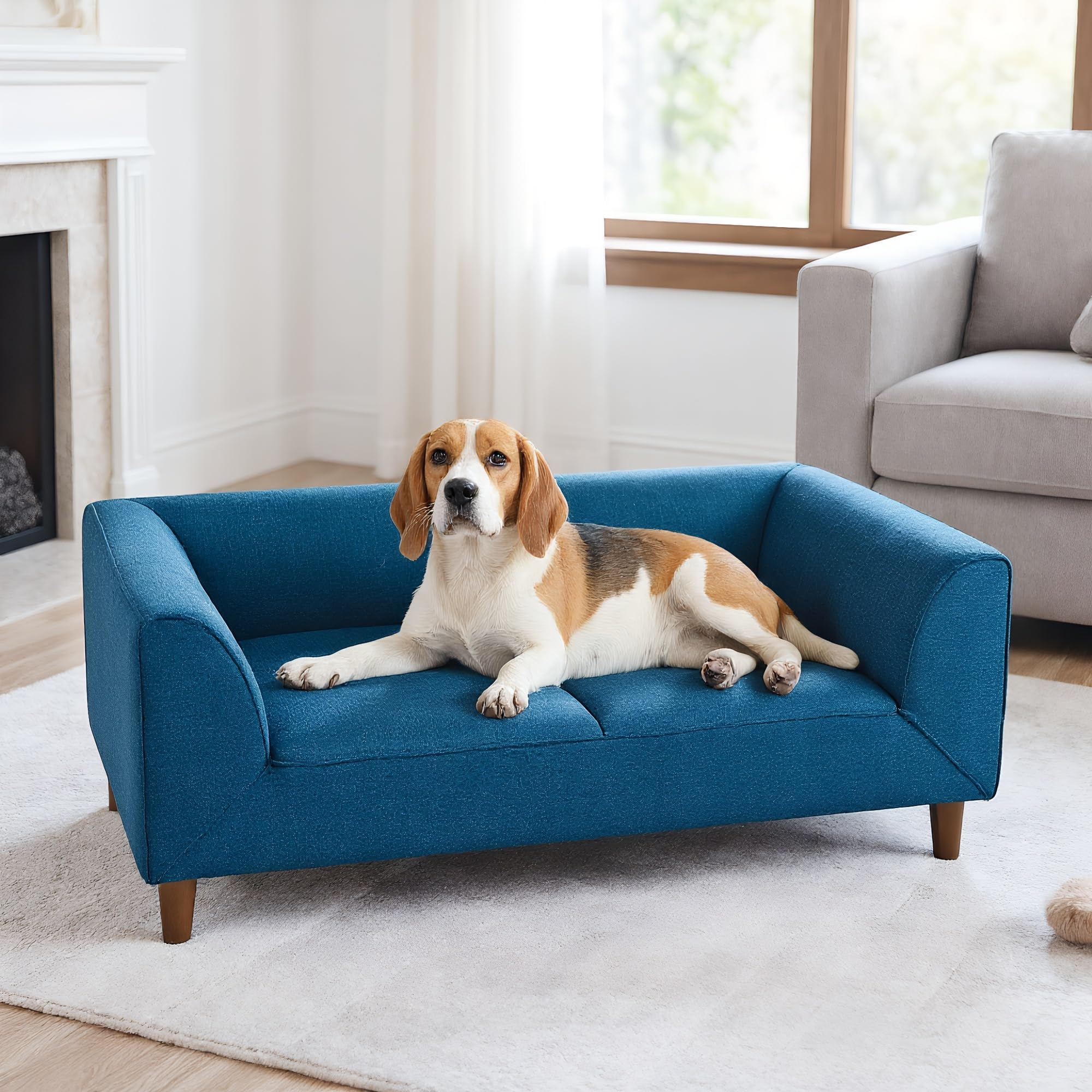 Elevated Dog Sofa with Backrest and Armrests