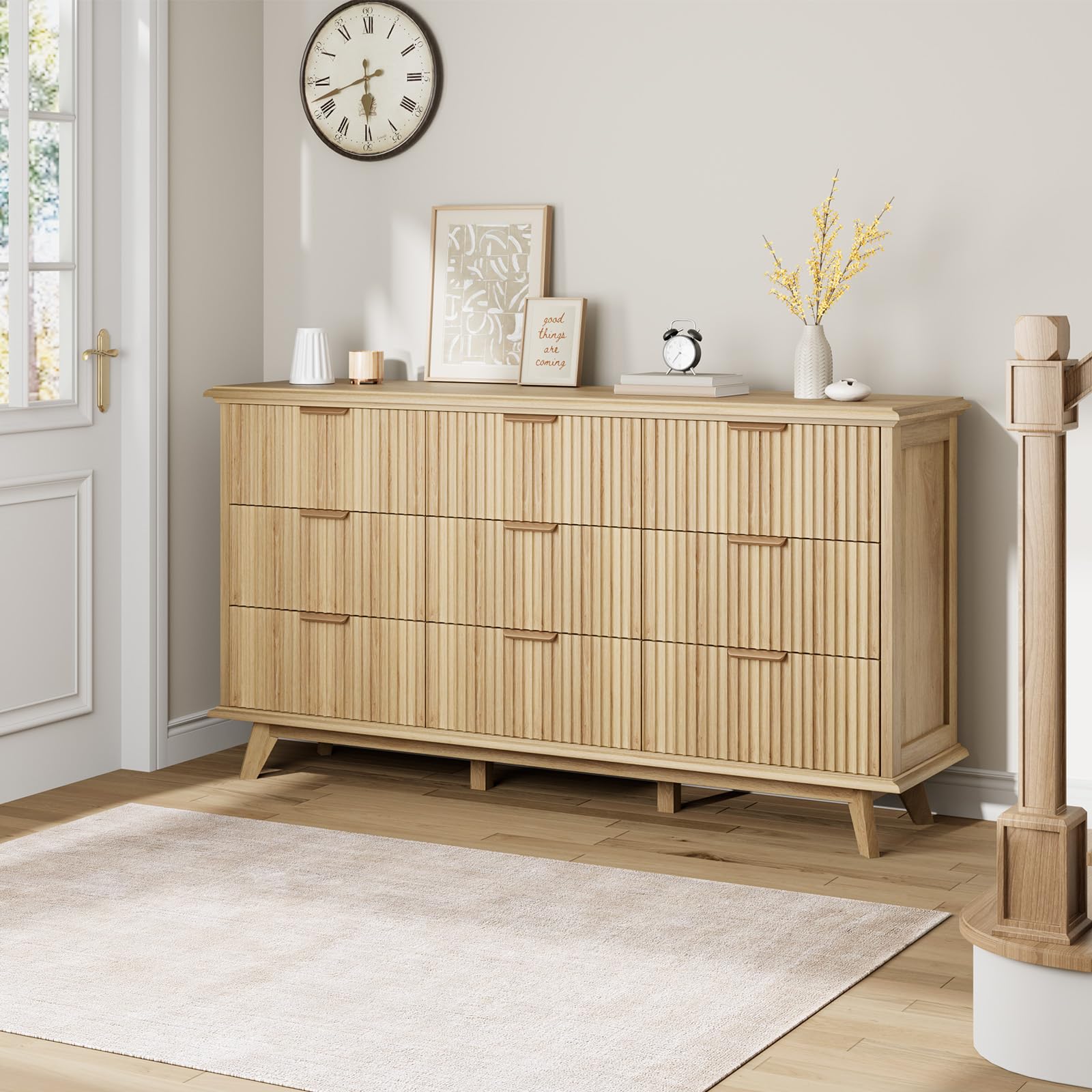 Fluted 9-Drawer Dresser 59.1" Wide Modern Chest with Metal Handle