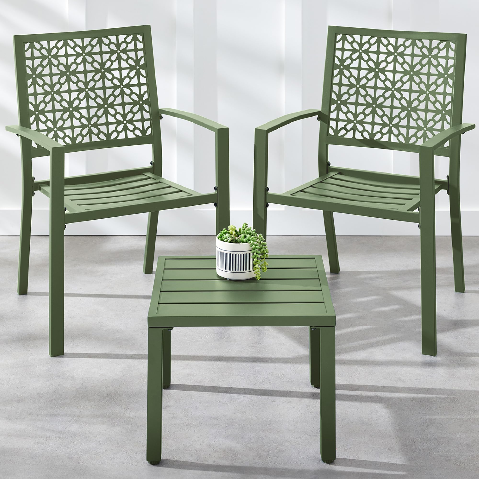 3-Piece Outdoor Bistro Set with Stackable Chairs